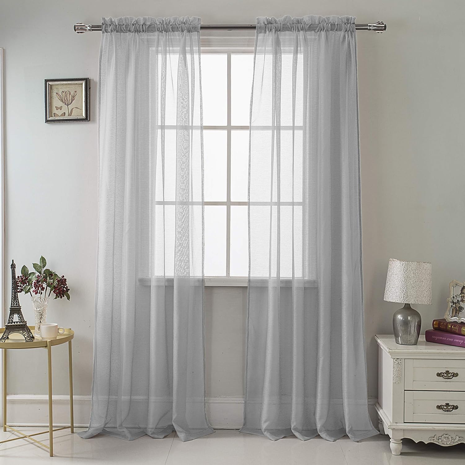 RT Designers Collection Celine – Cortina transparente con bolsillo para barra, 55 x 90 pulgadas, color plateado