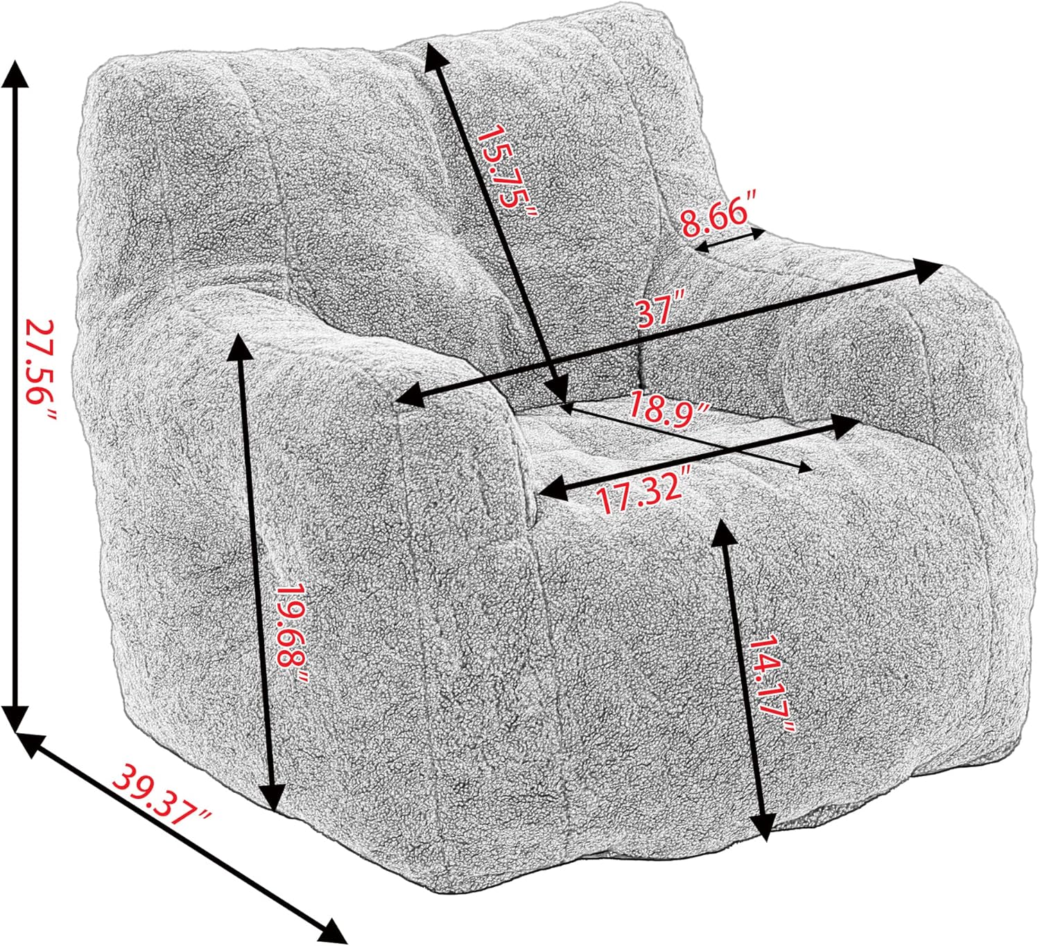 Puf, sillón de tela de terciopelo ultra suave para adultos y niños, cómodo sofá de ocio para dormitorio, sala de estar, apartamento, marfil