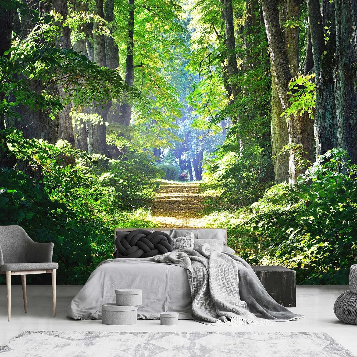 YQWDMX – Papel pintado de bosque verde del sol para dormitorio (no despegar y pegar)