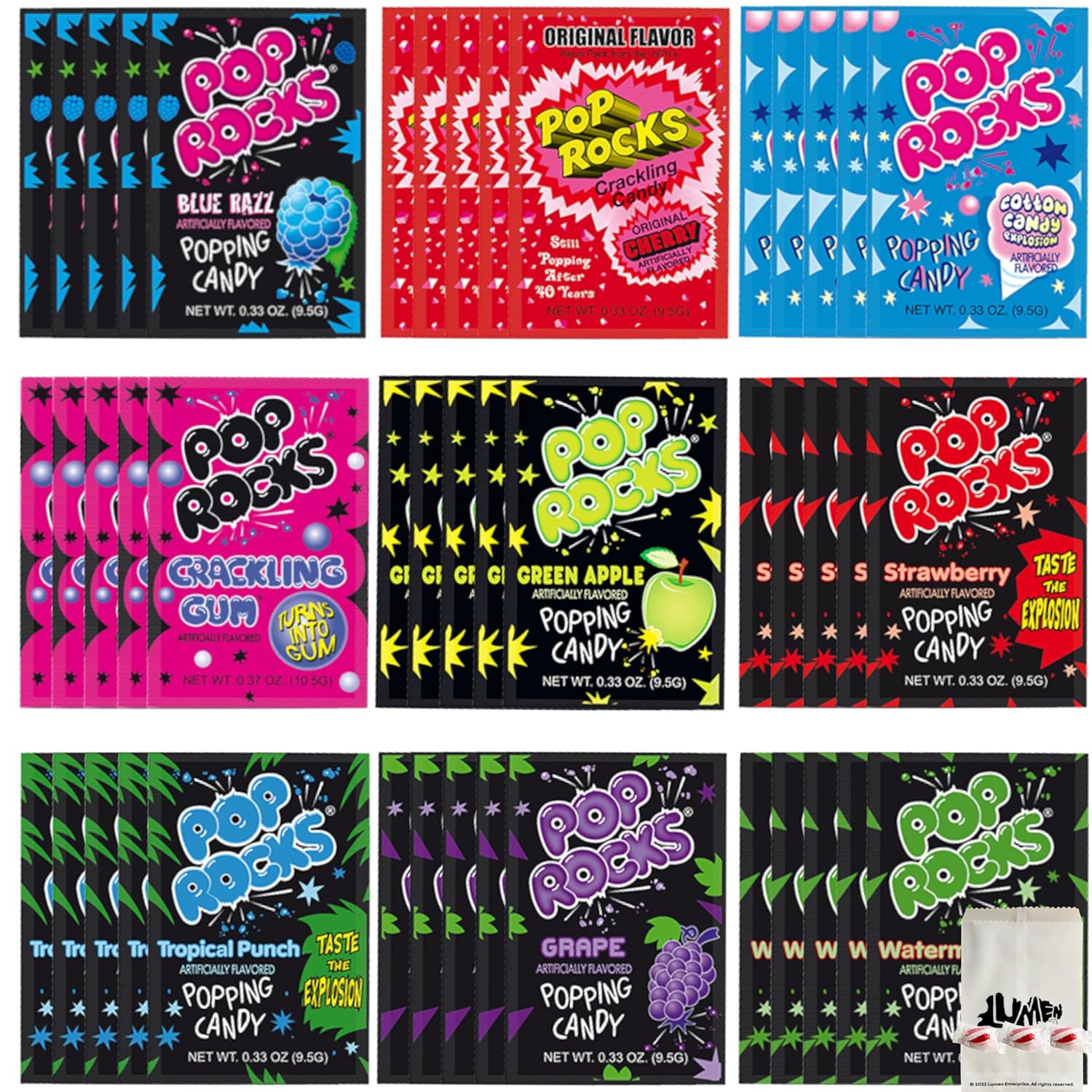 Pop Rocks Candy and Dips – Paquete variado a granel de 45 con 9 sabores  45 paquetes de caramelos Pop Rocks con mentas Lumen Enterprise