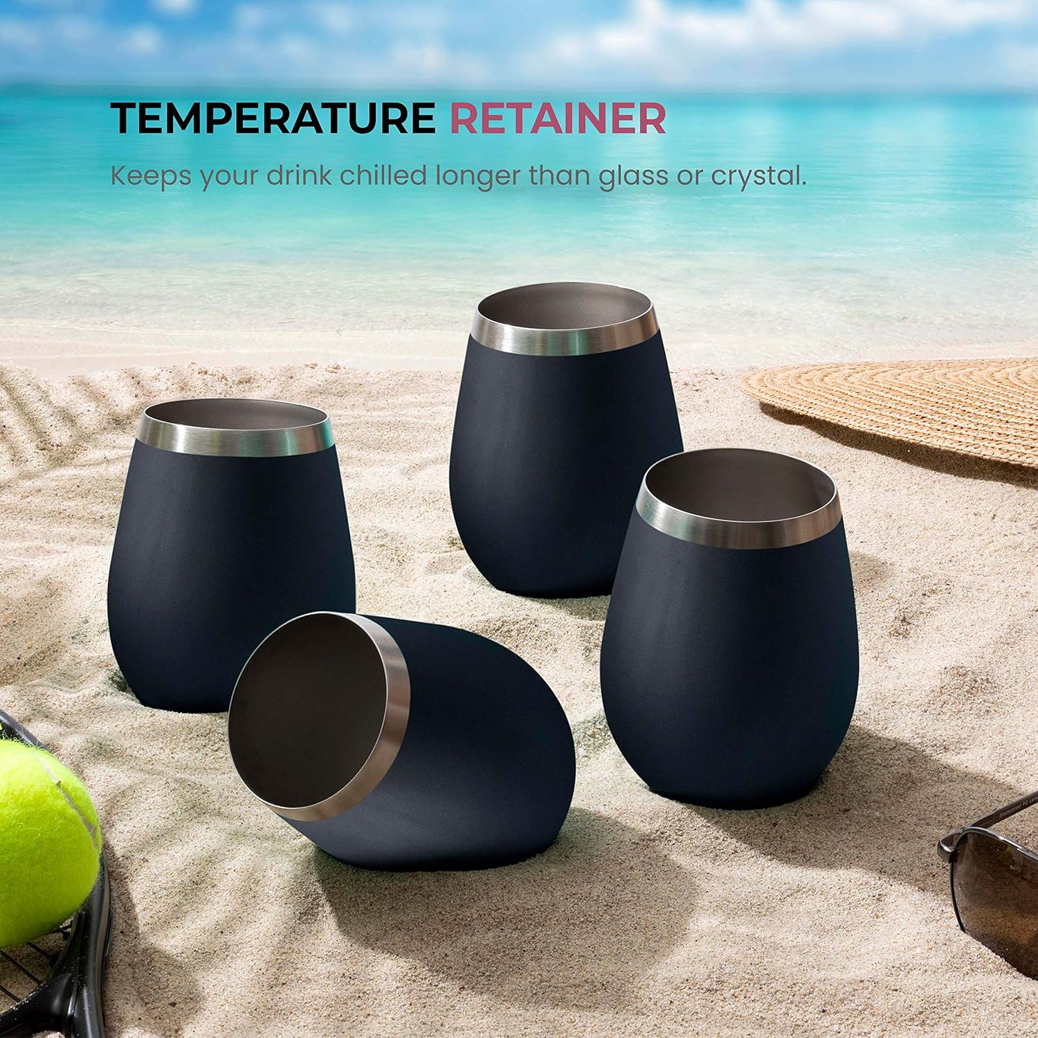Vasos de vino irrompibles de acero inoxidable, juego de 4 copas de vino de 18 onzas. Juego de copas de vino para vino rojo y blanco sin tallo de