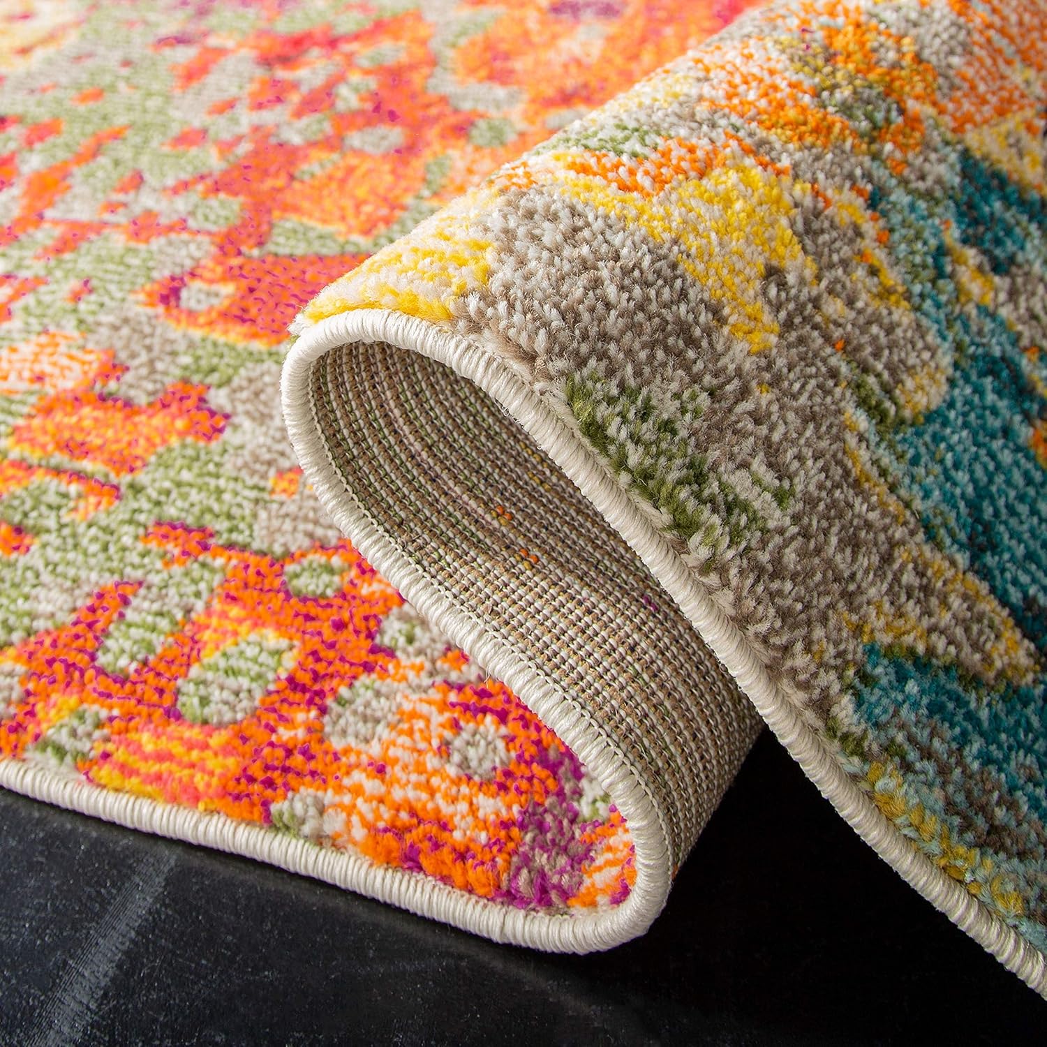 SAFAVIEH Madison Collection – Alfombra cuadrada de 3 pies, color marfil y multicolor, diseño bohemio abstracto envejecido, no desprende pelusa y de