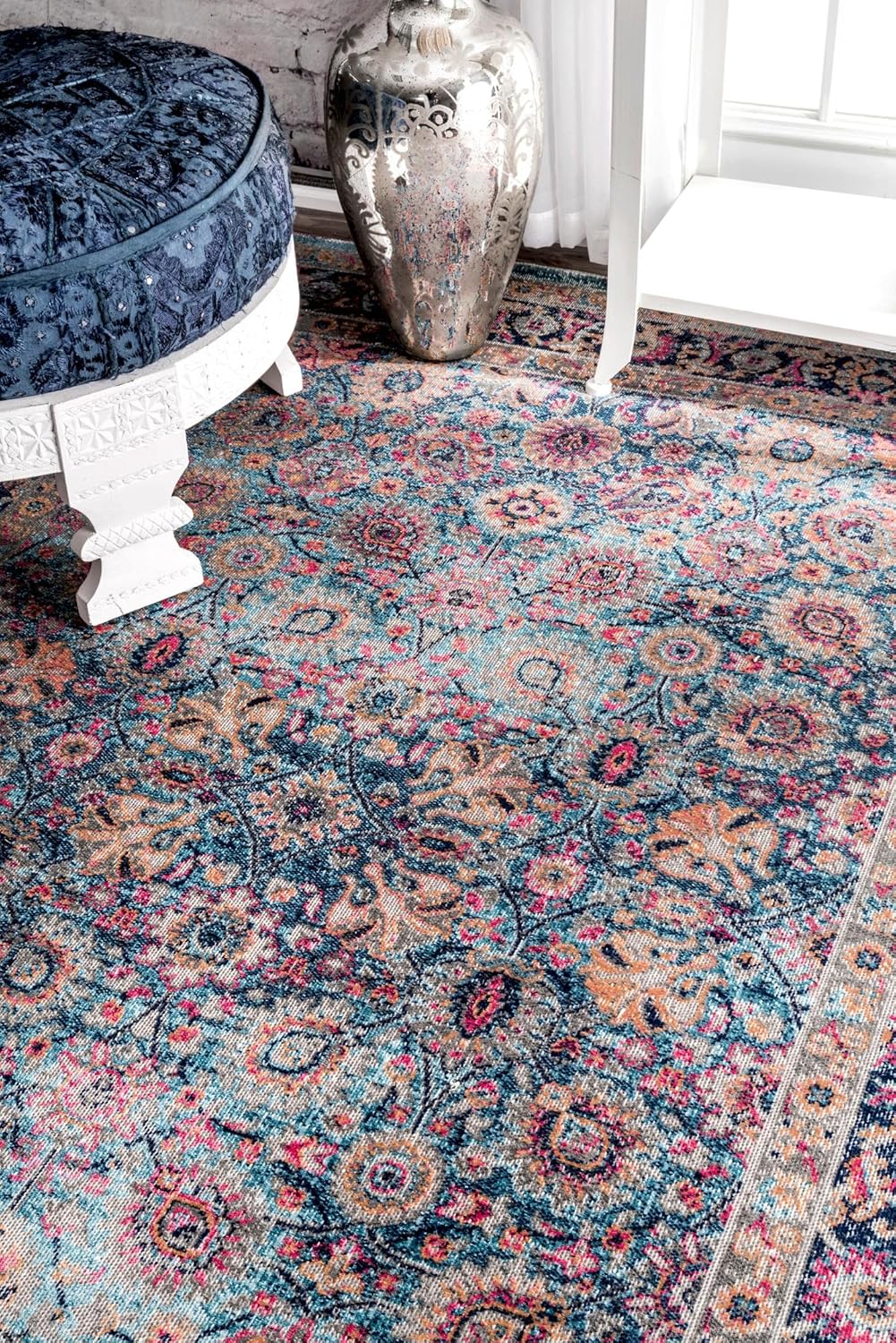 nuLOOM Alfombra vintage persa floral Isela, 4 x 6, azul