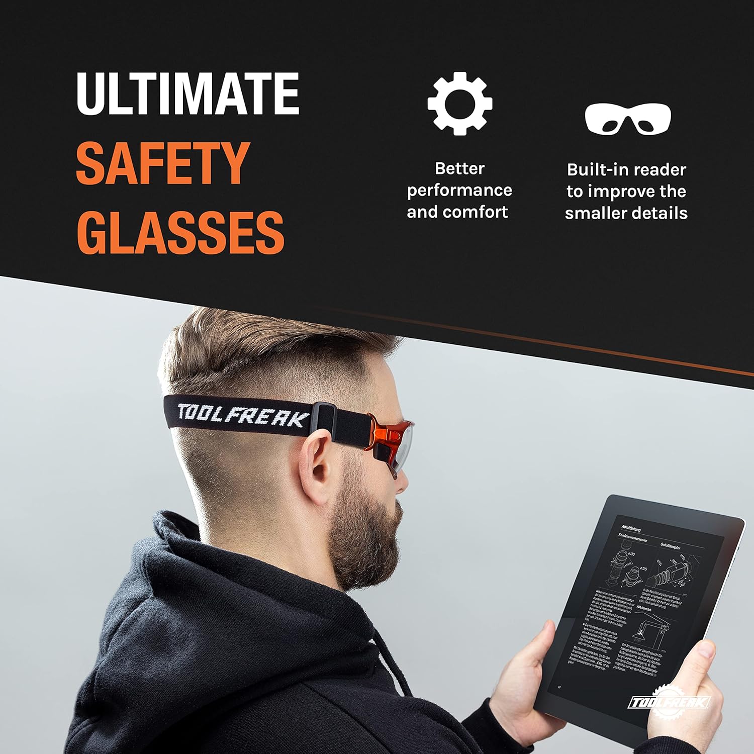 ToolFreak Recka – Conjunto de gafas y gafas de seguridad, clasificado según ANSI z87.1-2015, accesorios incluidos