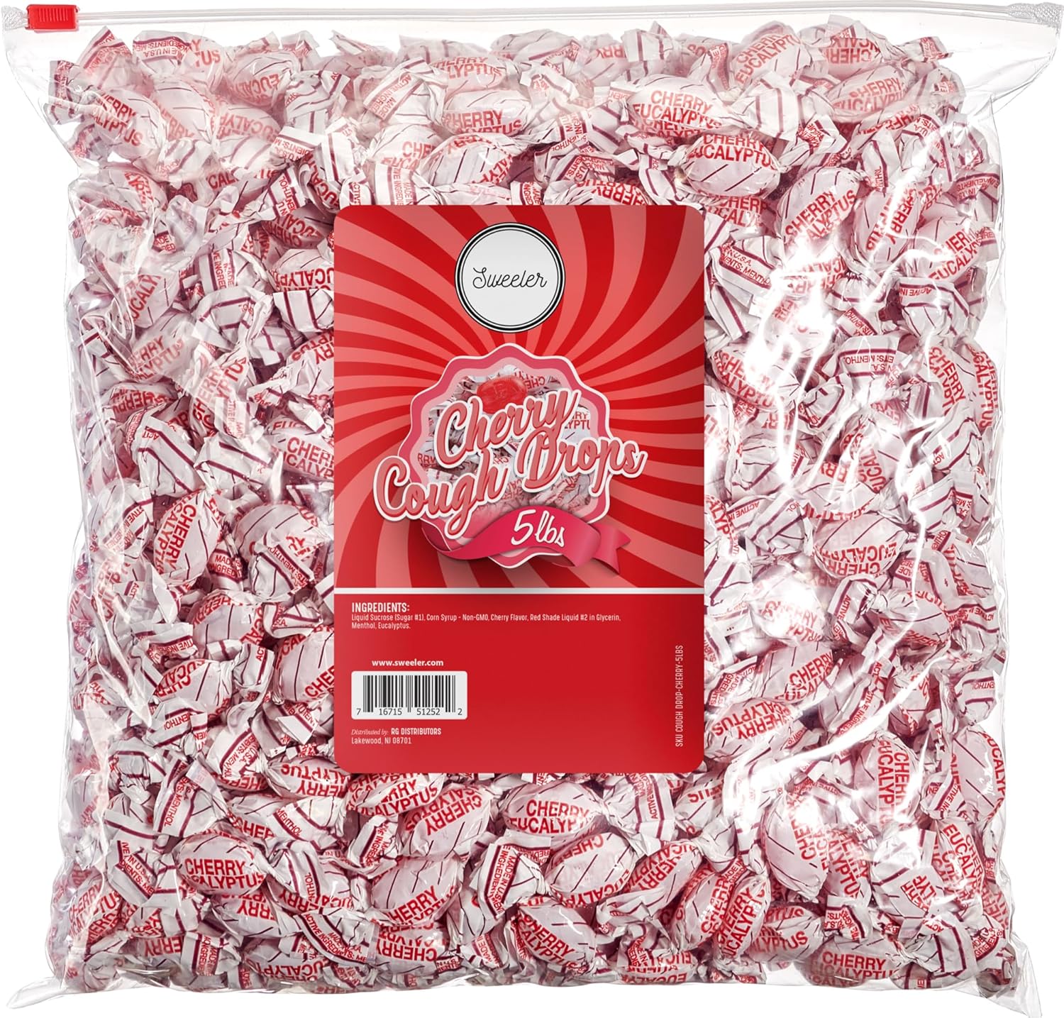Sweeler Gotas para la tos de cereza con mentol, comodidad afrutada en cada gota, 5 libras