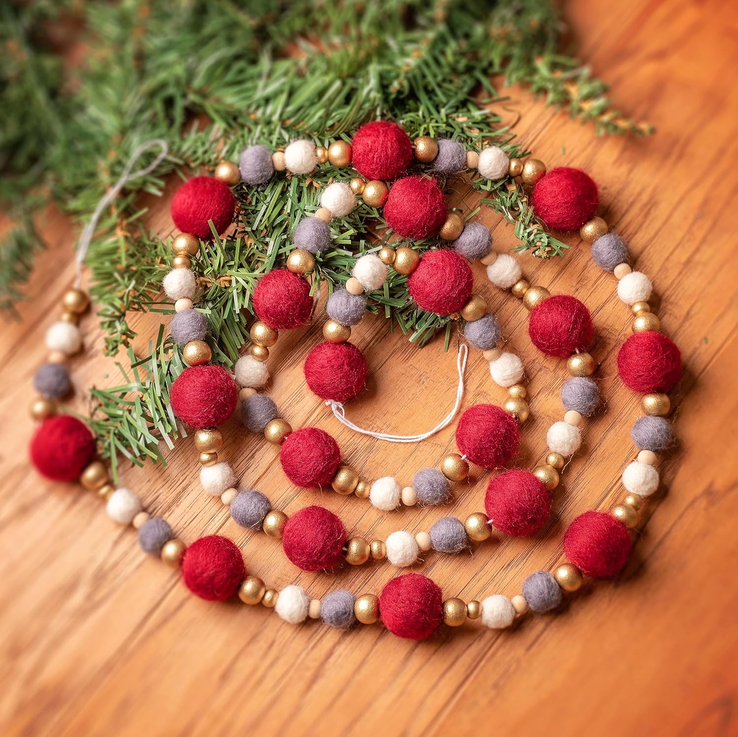 Karma, guirnalda de fieltro navideño, guirnalda de fieltro de Navidad y decoración de árbol de Navidad, 72 pulgadas