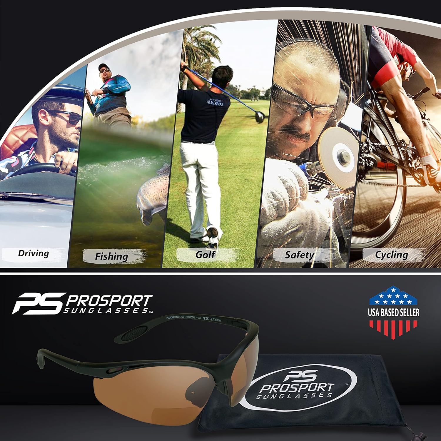 proSPORT Lentes de sol bifocales Lector de seguridad Z87 Wrap Around No Slip Grip +1.50 +2.00 +2.50 +3.00