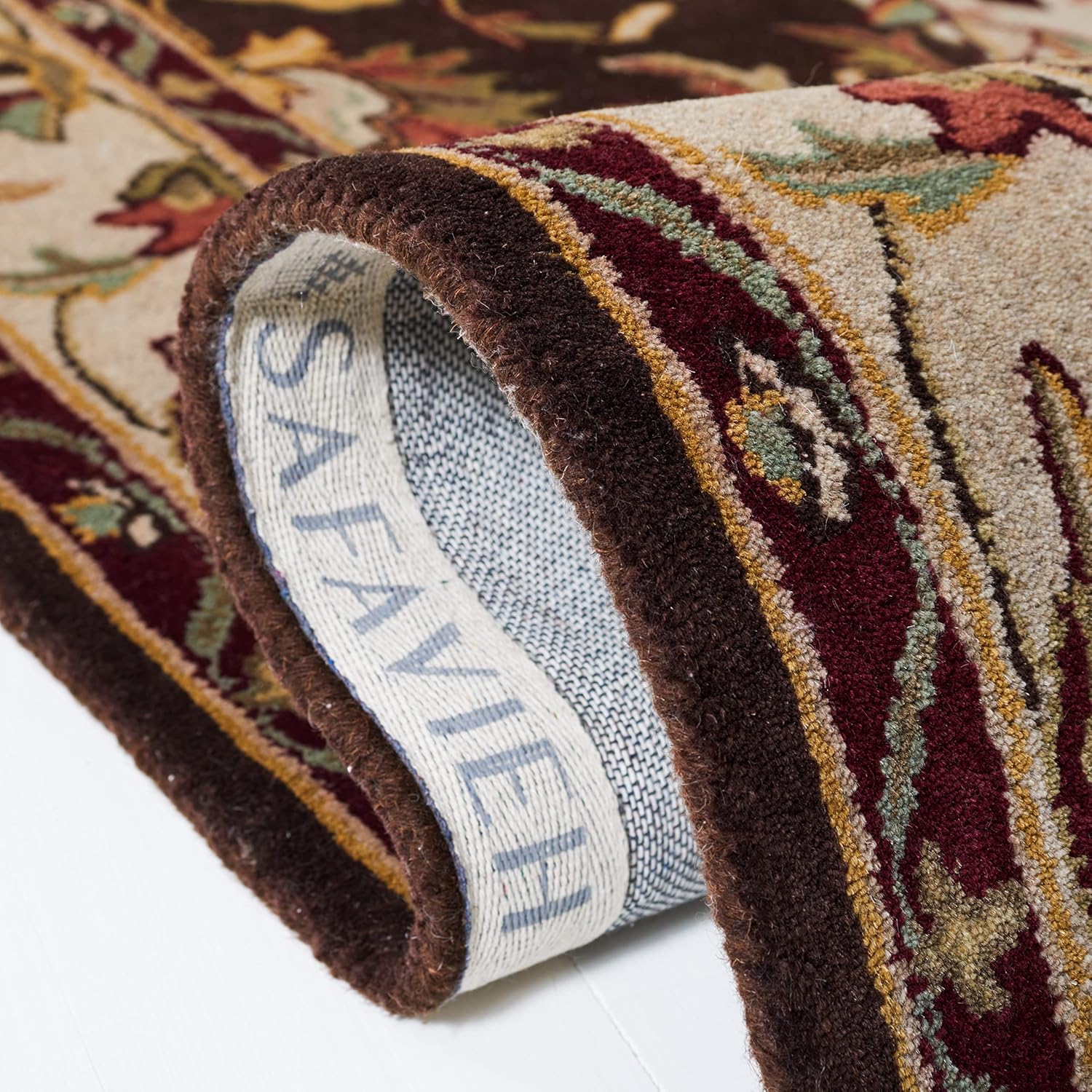SAFAVIEH Heritage Collection – Alfombra de área de 5 x 8 pies, marrón y beige, hecha a mano de lana oriental tradicional, ideal para zonas de alto