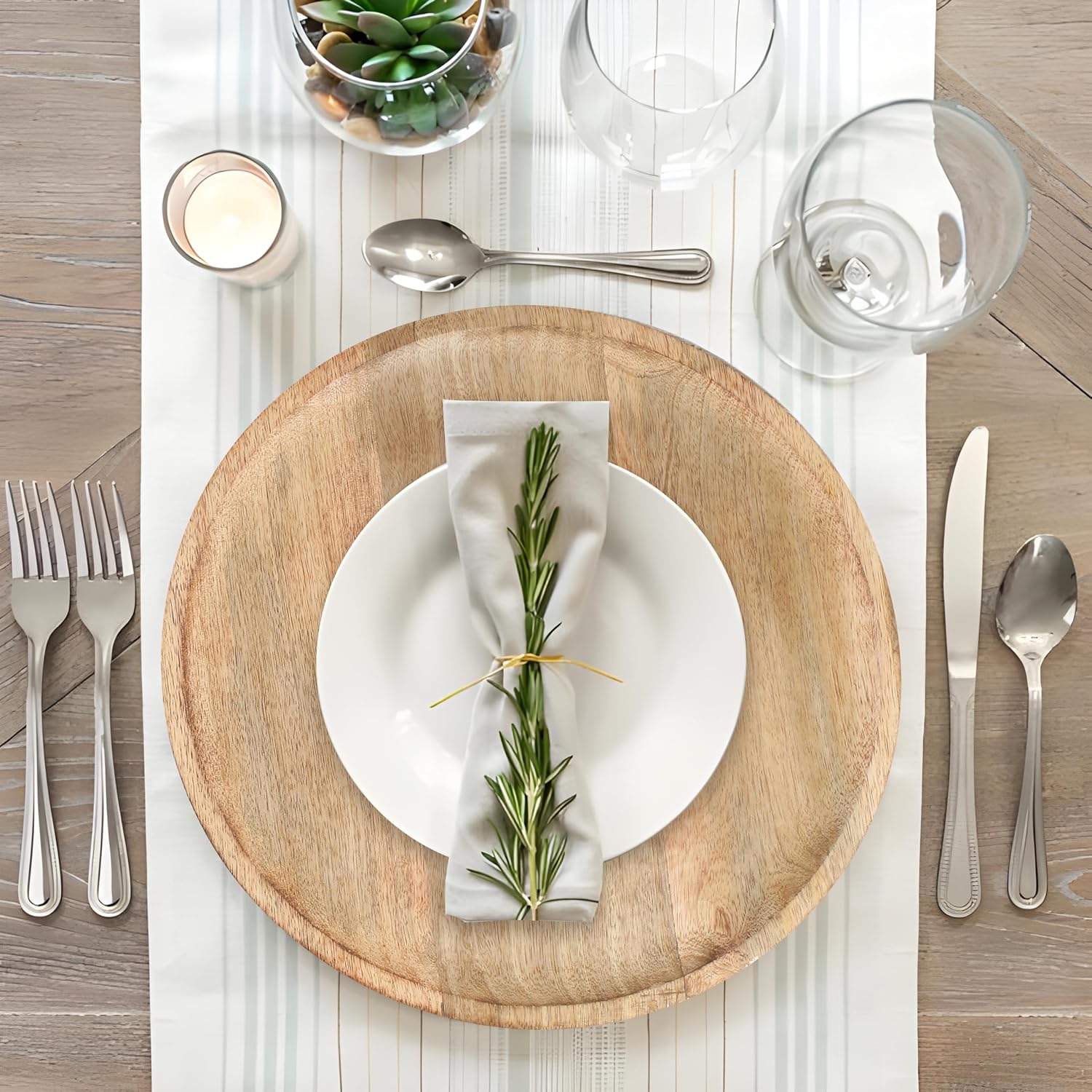 Lightnpro – Platos redondos de madera  Platos de carga de madera natural hechos a mano de 13 pulgadas, platos ligeros de fácil limpieza para platos,