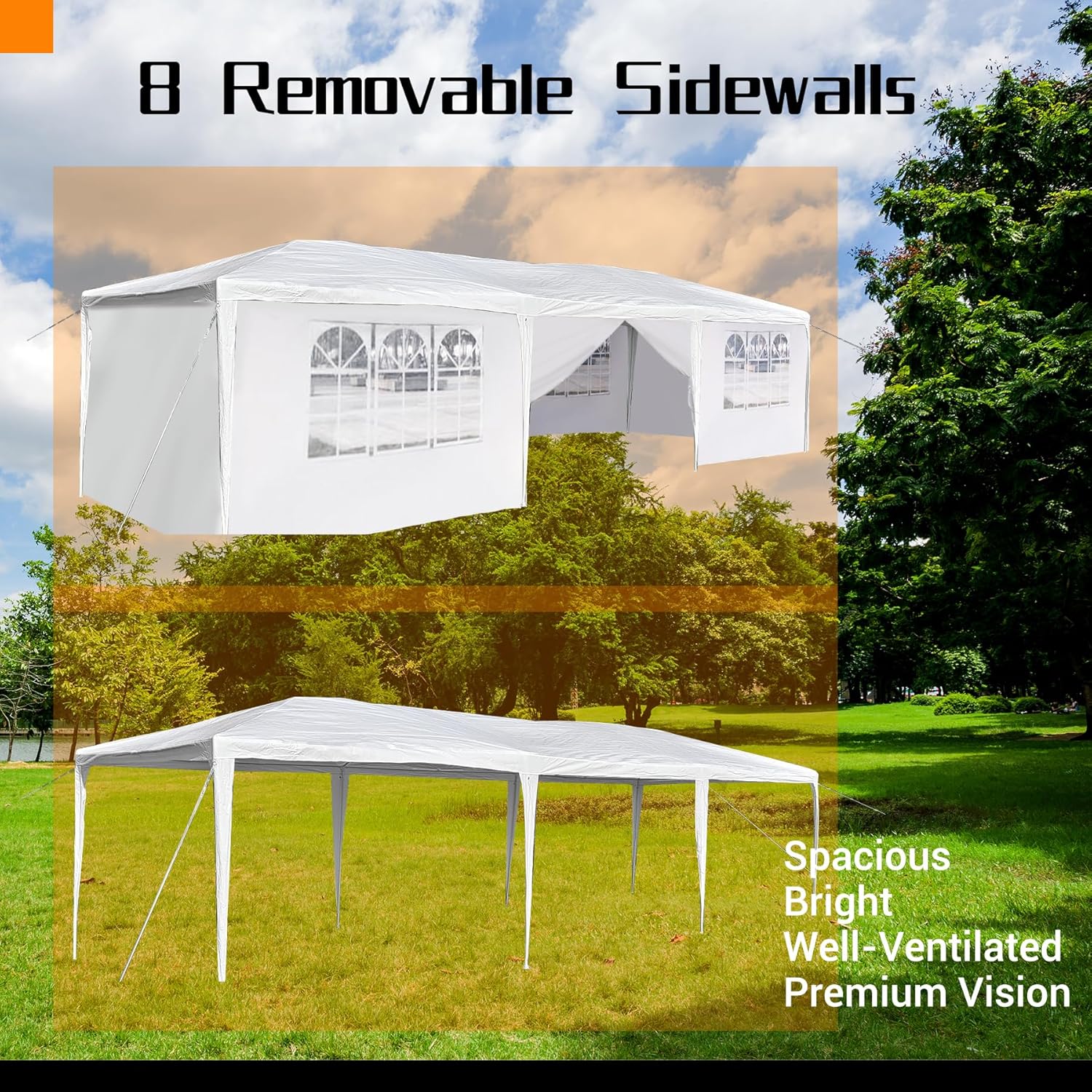 Tienda de campaña para fiestas al aire libre de 10 x 30 pies con toldo blanco y paredes laterales resistente, refugio solar impermeable para