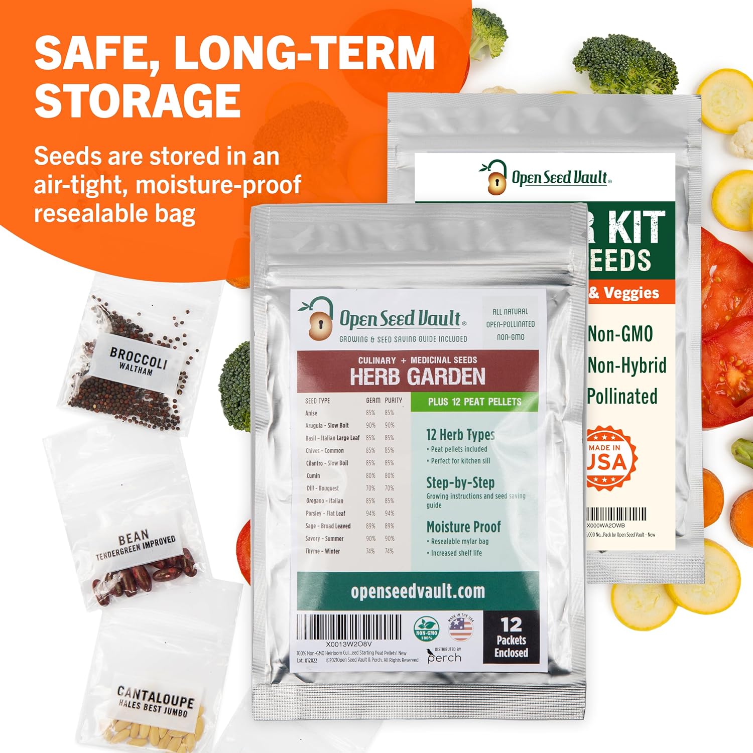 Open Seed Vault Paquete variado (44 variedades) semillas de jardín de hierbas, kit de inicio de semillas de jardinería, alimentos para equipos de