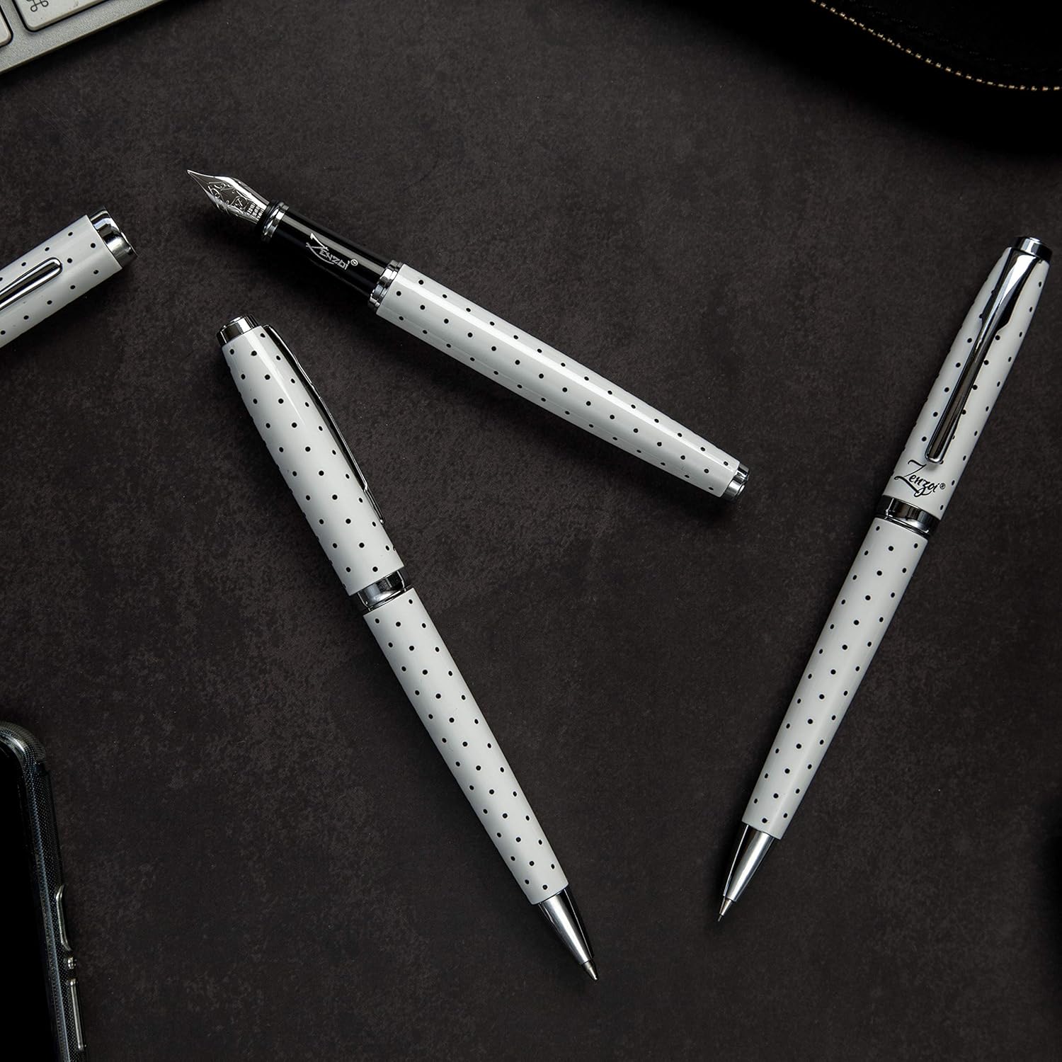 ZenZoi Bolígrafo blanco eleva tu experiencia de escritura con el juego de bolígrafos de metal blanco suave y lujoso con tinta recargable y diseño