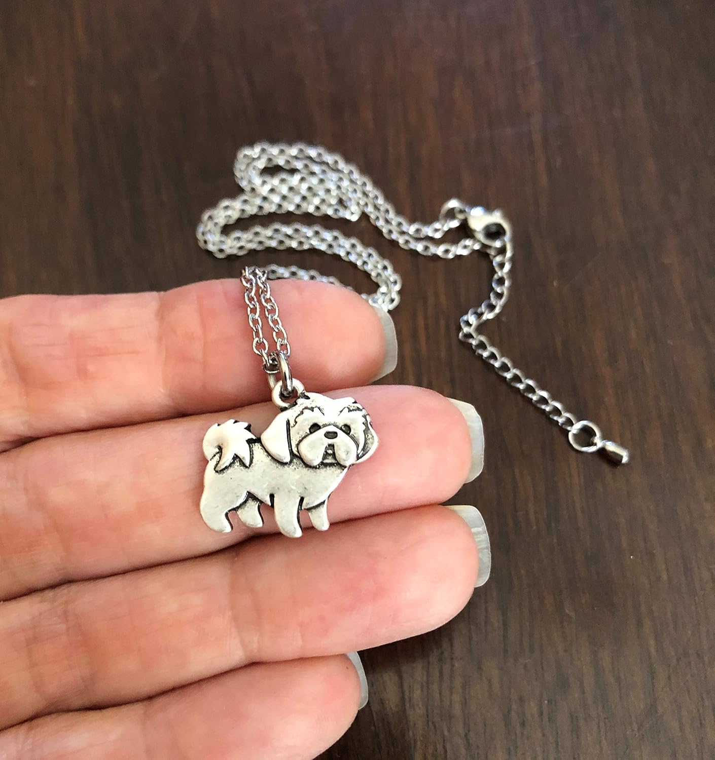 Personalized Shih Tzu Necklace with Optional Initial and Birthstone – Lhasa Apso Dog Memorial Gift