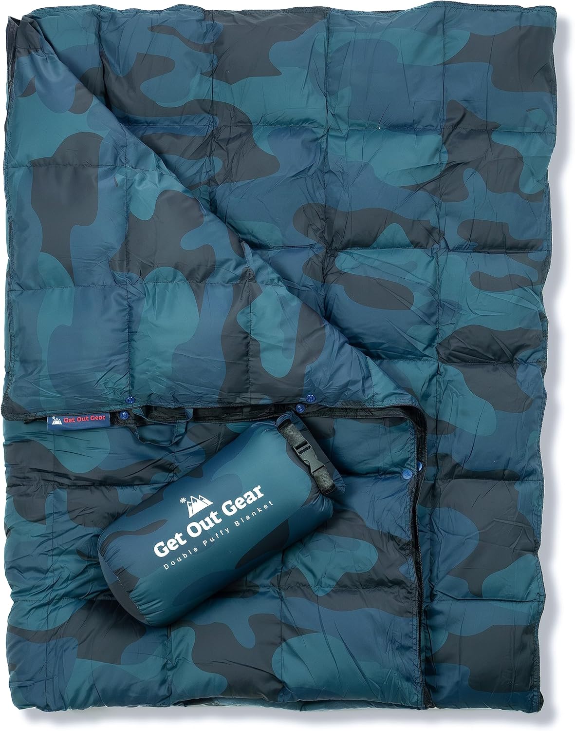 Get Out Gear Manta de campamento de plumón hinchada, plegable, ligera y cálida  ideal para exteriores, viajes, estadio, festivales, playa, hamaca