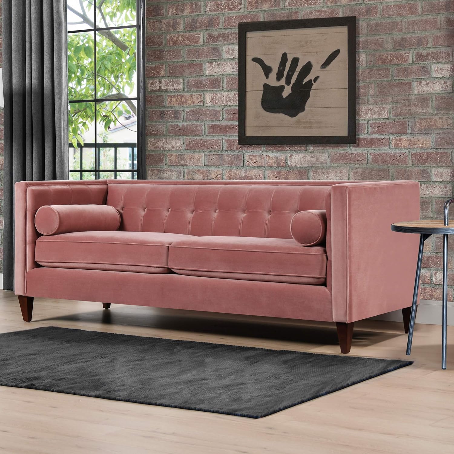 Jennifer Taylor Home Kinsley – Moderno sofá copetudo de esmoquin de 84 pulgadas, terciopelo rosa ceniza
