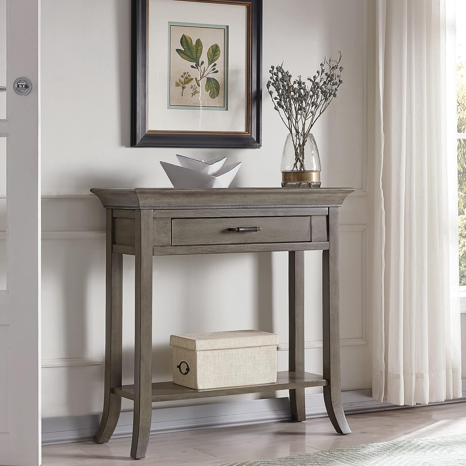 Leick Home 10127-GR – Consola tradicional con borde de bandeja con estante, color gris ahumado lavado