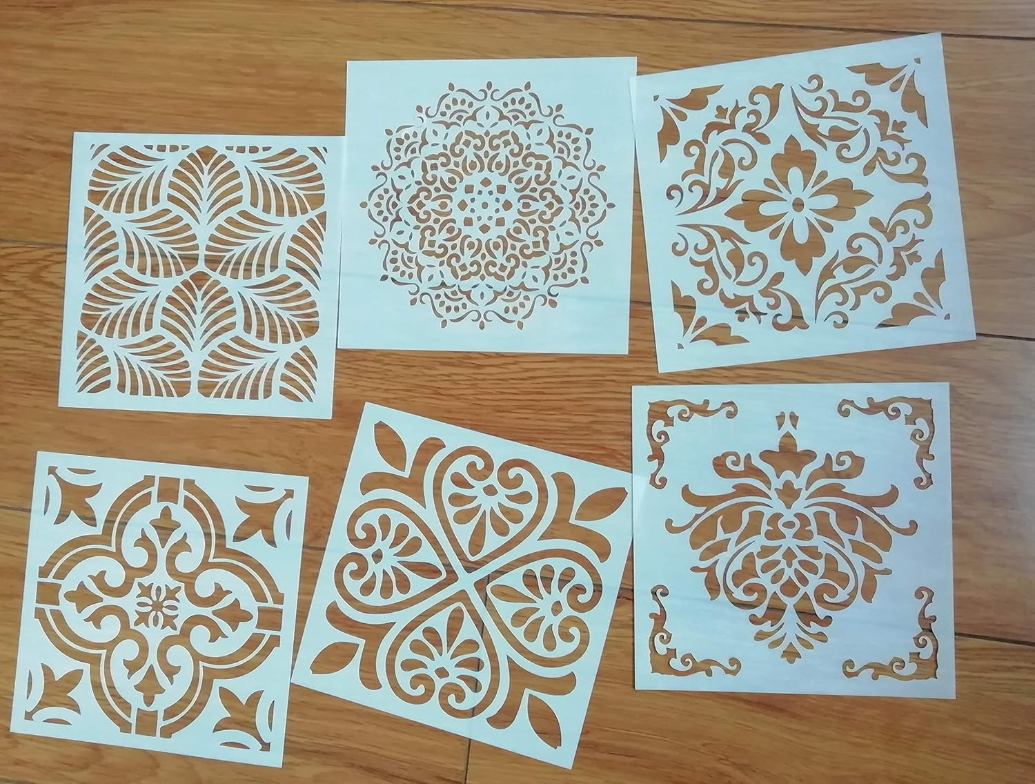 Juego de 6 plantillas reutilizables de mandala (6 x 6 pulgadas), plantillas de pintura cortadas con láser para decoración de bricolaje, pintura