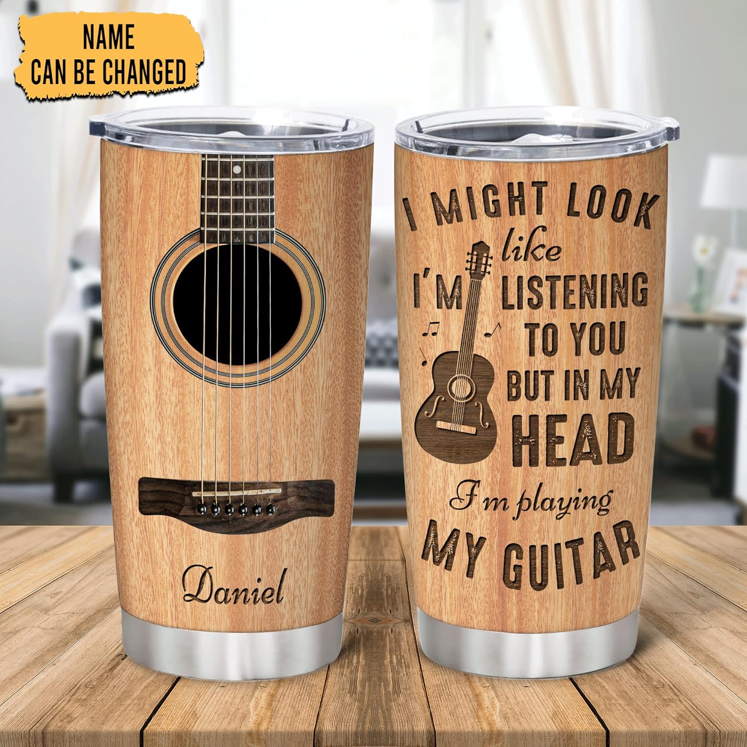 Hyturtle Regalos de guitarra eléctrica personalizados, vasos de guitarrista de acero inoxidable de 20 onzas, tazas de café para hombres, mujeres,