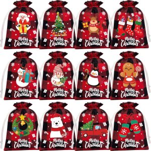 72 bolsas de arpillera con cordón de Navidad, bolsas de regalo de Navidad a cuadros, bolsas de arpillera para dulces de Navidad, pequeñas bolsas de 72 bolsas de arpillera con cordón de Navidad, bolsas de regalo de Navidad a cuadros, bolsas de arpillera para dulces de Navidad, pequeñas bolsas de