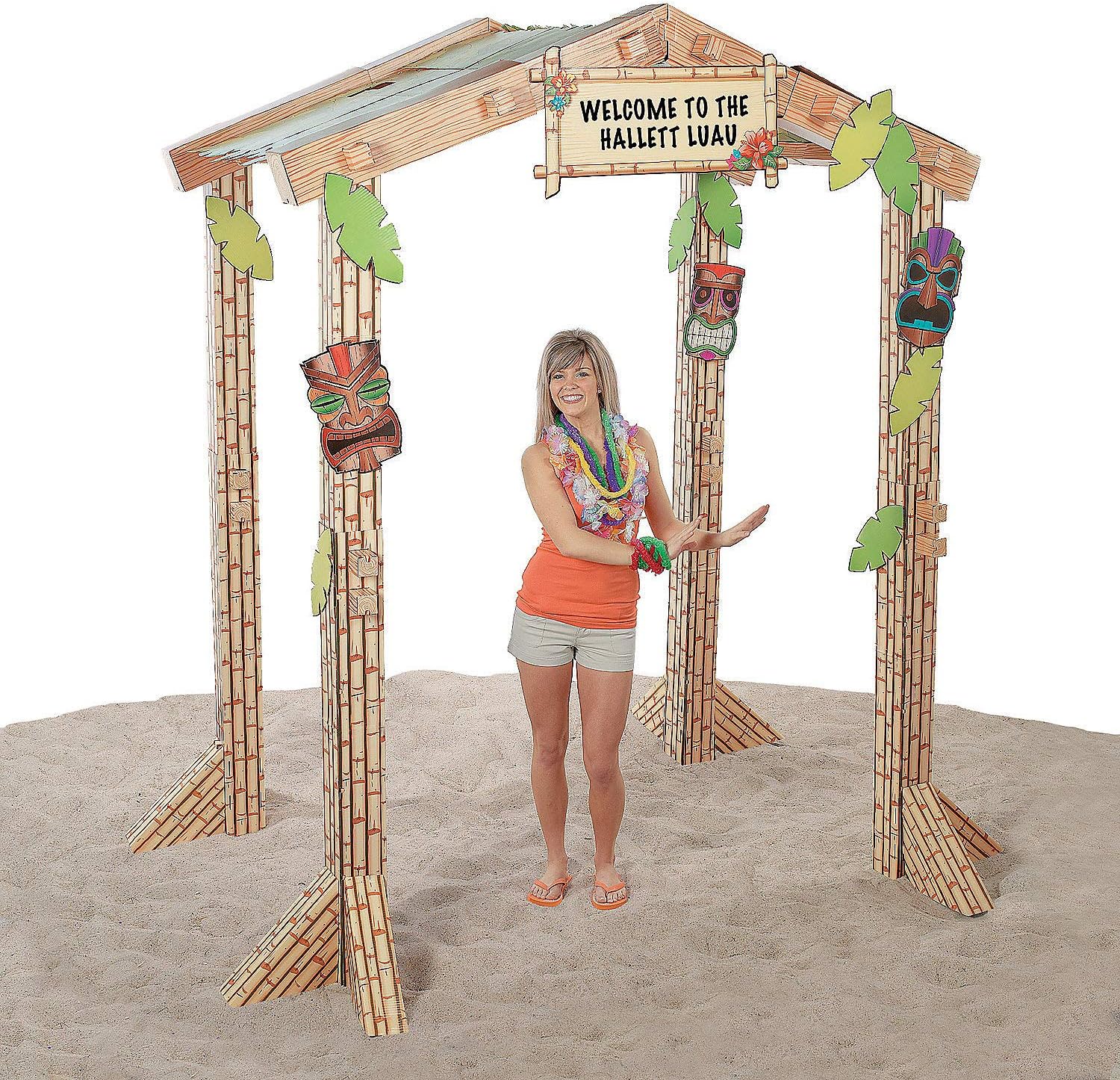 3D Cartón Tiki Hut – tamaño 88 pulgadas x 5 pies – Fiesta tropical en la playa