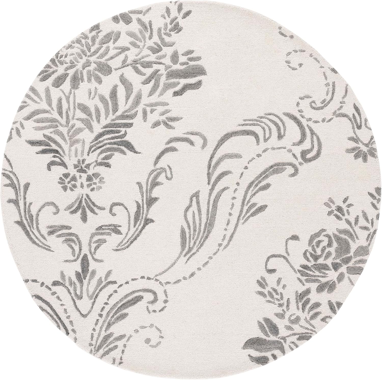 SAFAVIEH Jardin Collection – Alfombra redonda de 6 pies, color marfil y gris, lana hecha a mano, ideal para zonas de alto tráfico en sala de estar,