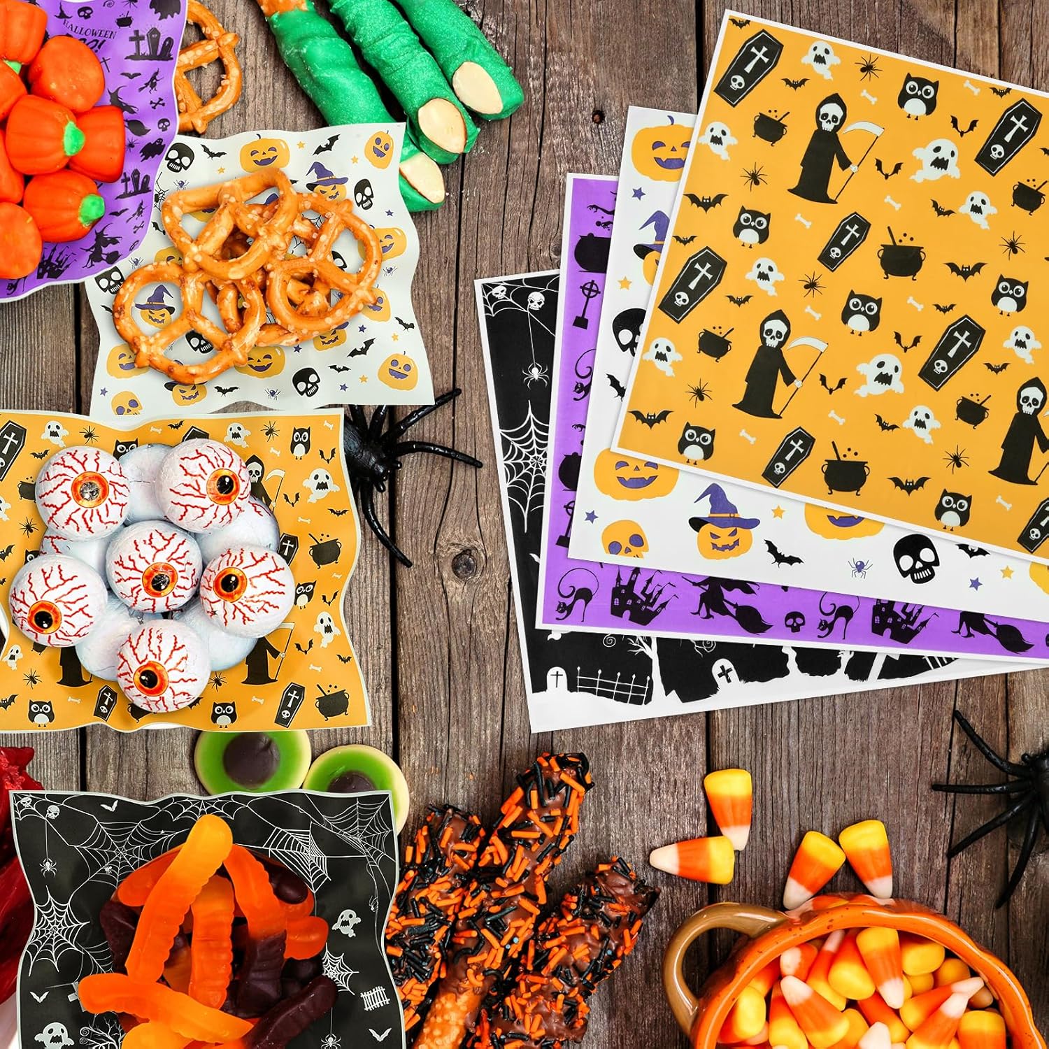 PLULON 200 hojas de papel encerado de Halloween para alimentos, papel de envoltura de sándwich, envolturas de picnic, forro de calabaza, fantasma,