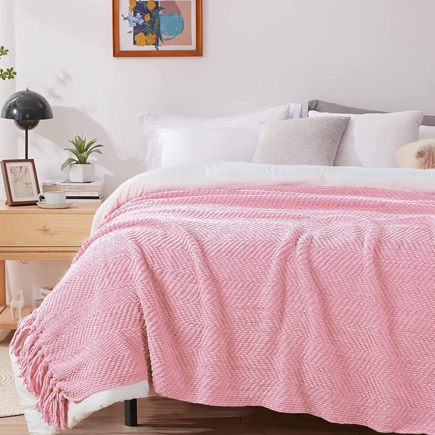 Manta para sofá, funda de sofá suave de punto texturizado, manta de tweed con borlas de flecos para decoración del hogar, cama, sofá, silla, 50 x 60