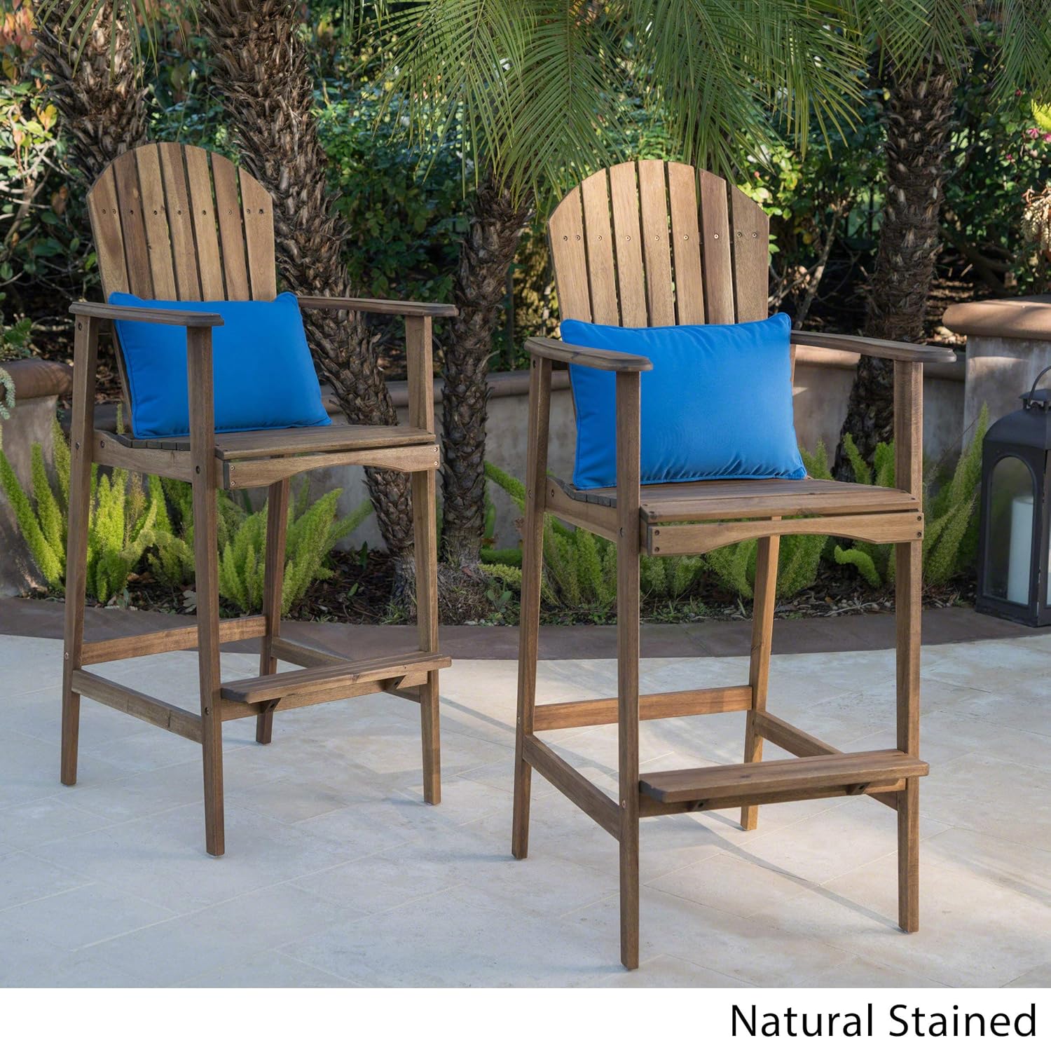 Christopher Knight Home Malibu Taburetes de bar Adirondack de madera de acacia para exteriores, juego de 2 piezas, teñido natural