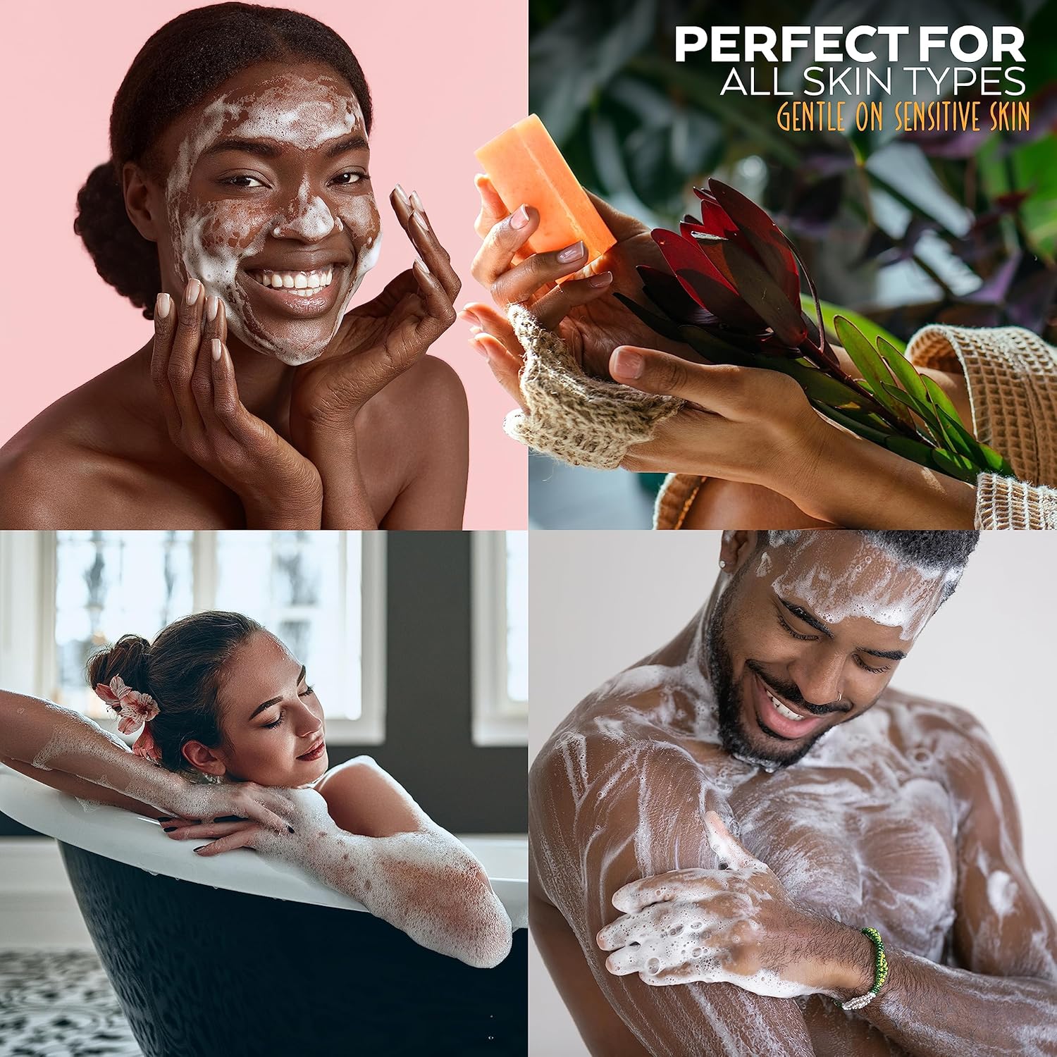 Barra de jabón de cúrcuma (paquete de 6) para cuerpo y cara hecha con ingredientes naturales y orgánicos. Jabón suave, para todo tipo de piel,