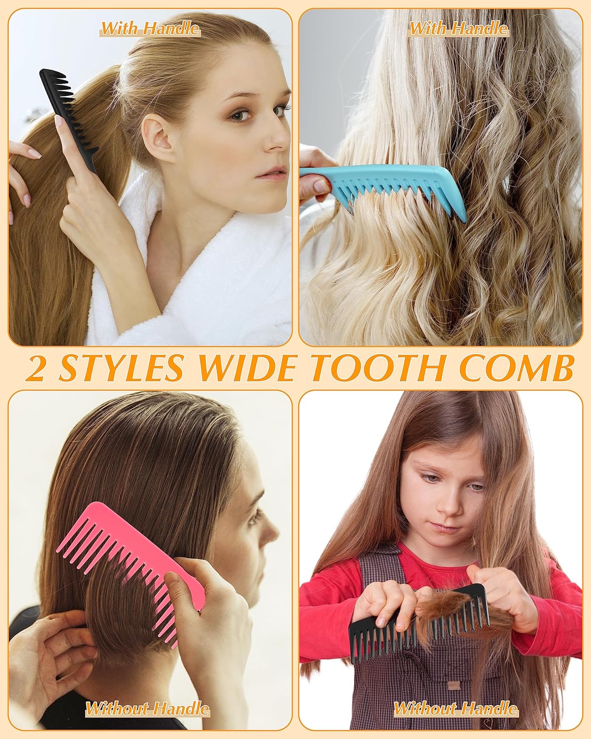 Peine de dientes anchos, 6 peines grandes para desenredar, cepillo de pelo para peinar, desenredar el cabello rizado, cabello largo, cabello mojado..