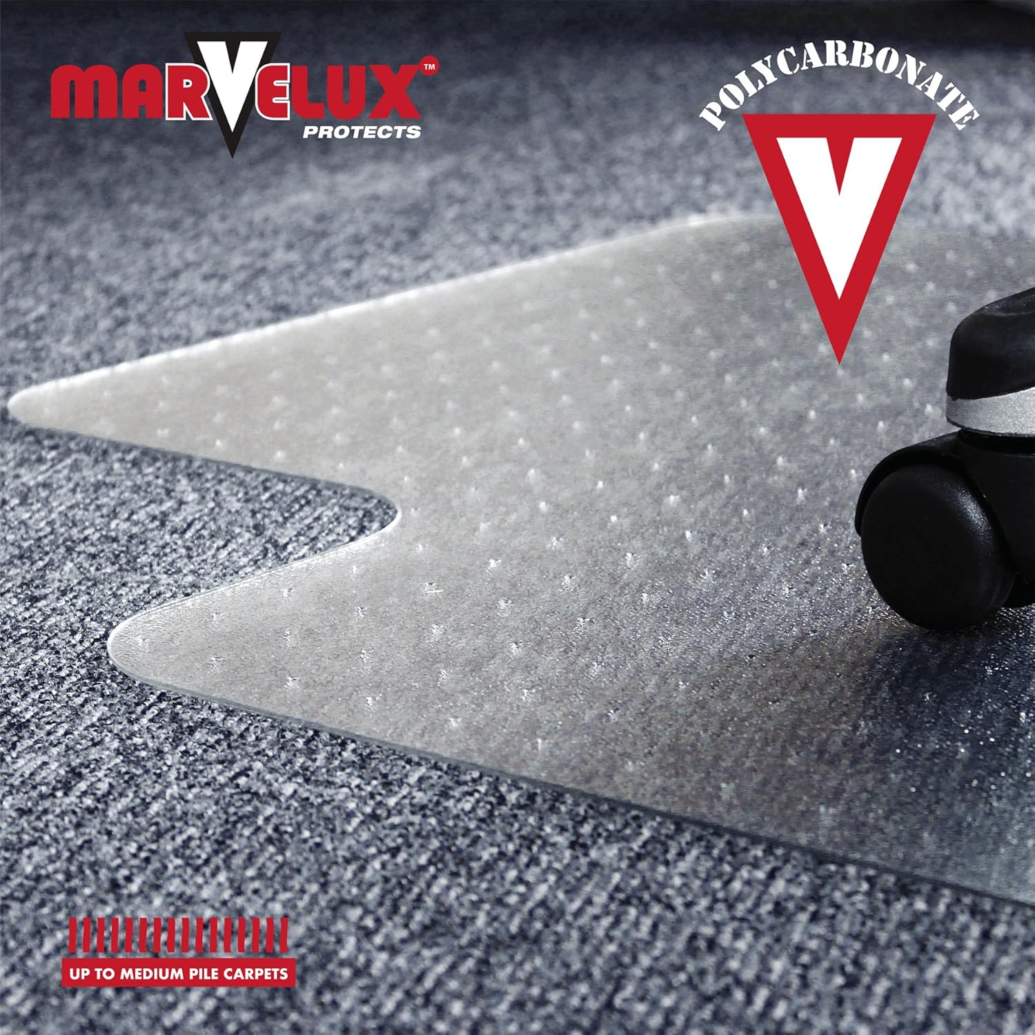 Marvelux Tapete para silla de oficina de policarbonato resistente de 47 x 53 pulgadas con borde para alfombras, protector de alfombra transparente
