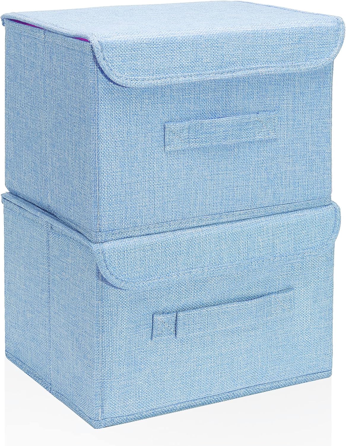Caja de almacenamiento plegable 2 cajas de almacenamiento con tapas, caja de almacenamiento de lino, utilizada para almacenar juguetes, ropa, papel