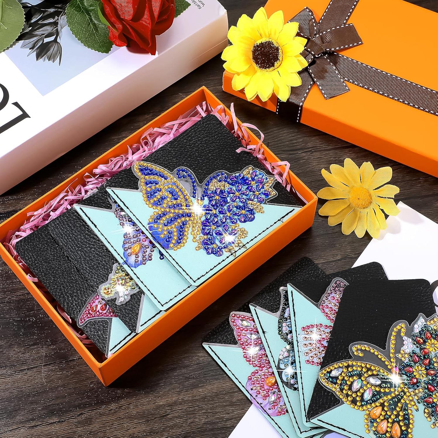 Juego de 8 marcapáginas de arte de diamantes con diseño de mariposas, para manualidades, para niños, adultos, amantes de los libros, graduación,