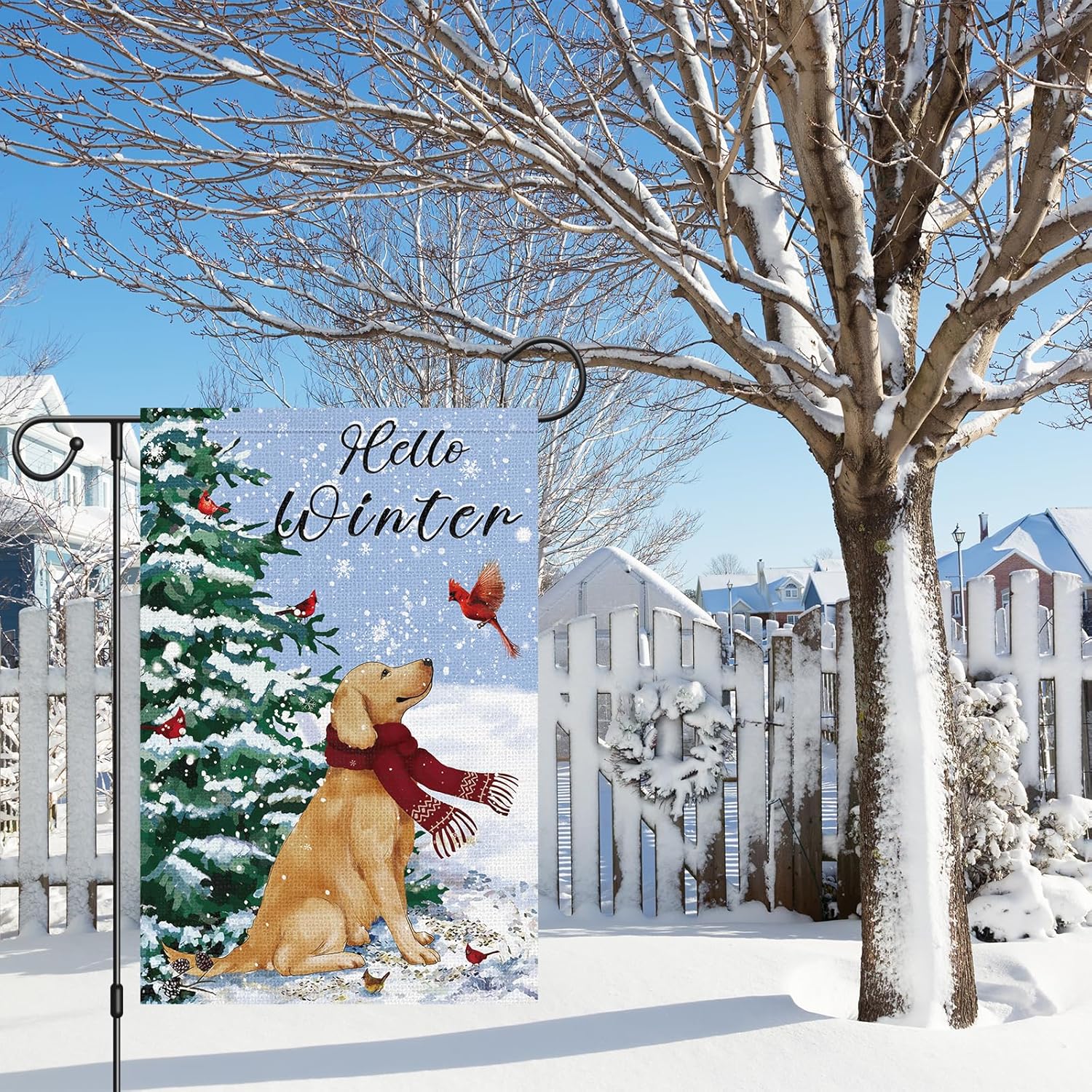 Louise Maelys Bandera de jardín de perro Golden Retriever de invierno de 12 x 18 pulgadas, de doble cara, de arpillera, pequeña, de bienvenida, para