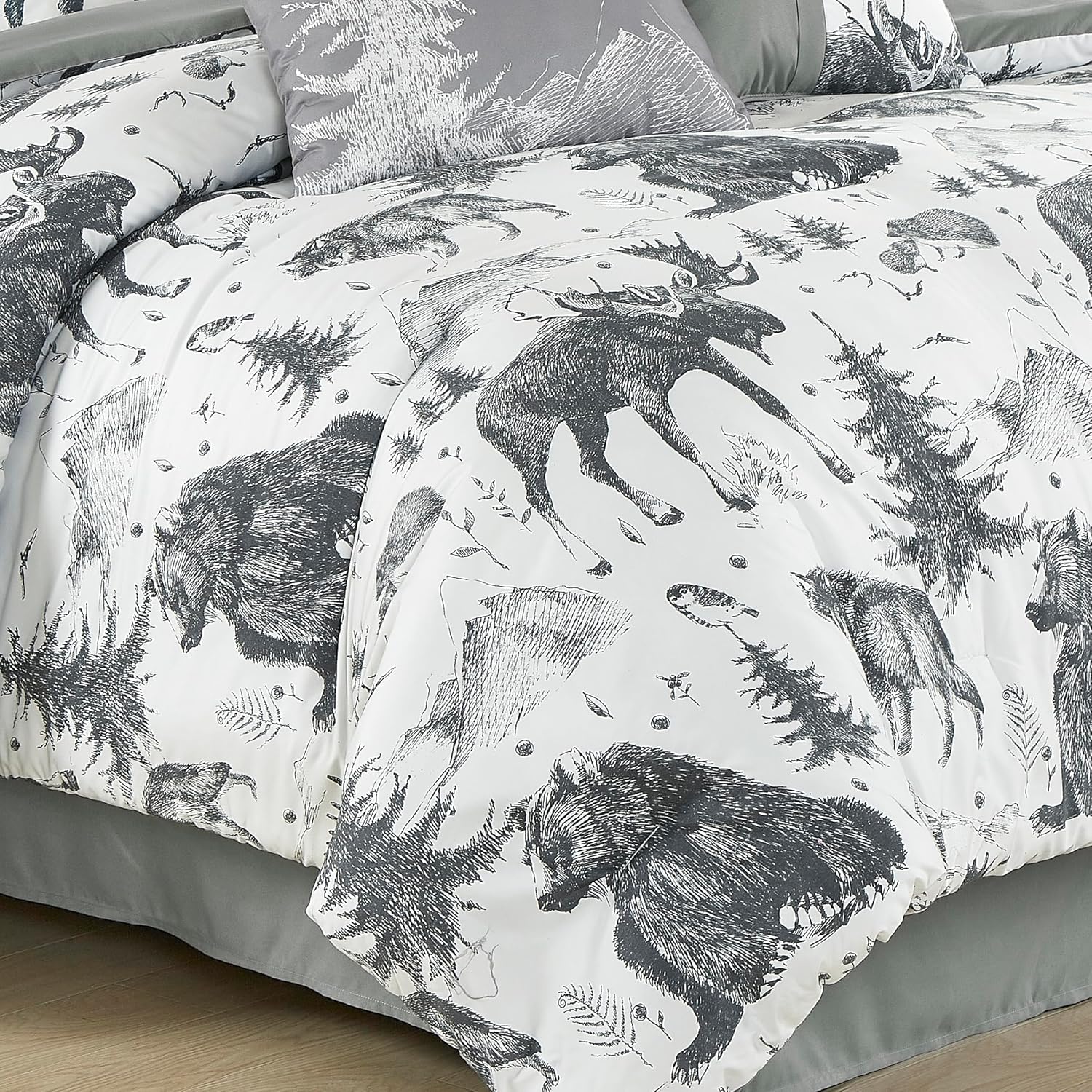 Chezmoi Collection Denver – Juego de edredón de 7 piezas Southwestern Cabin Lodge – Ropa de cama de microfibra con estampado de oso pardo, lobos,