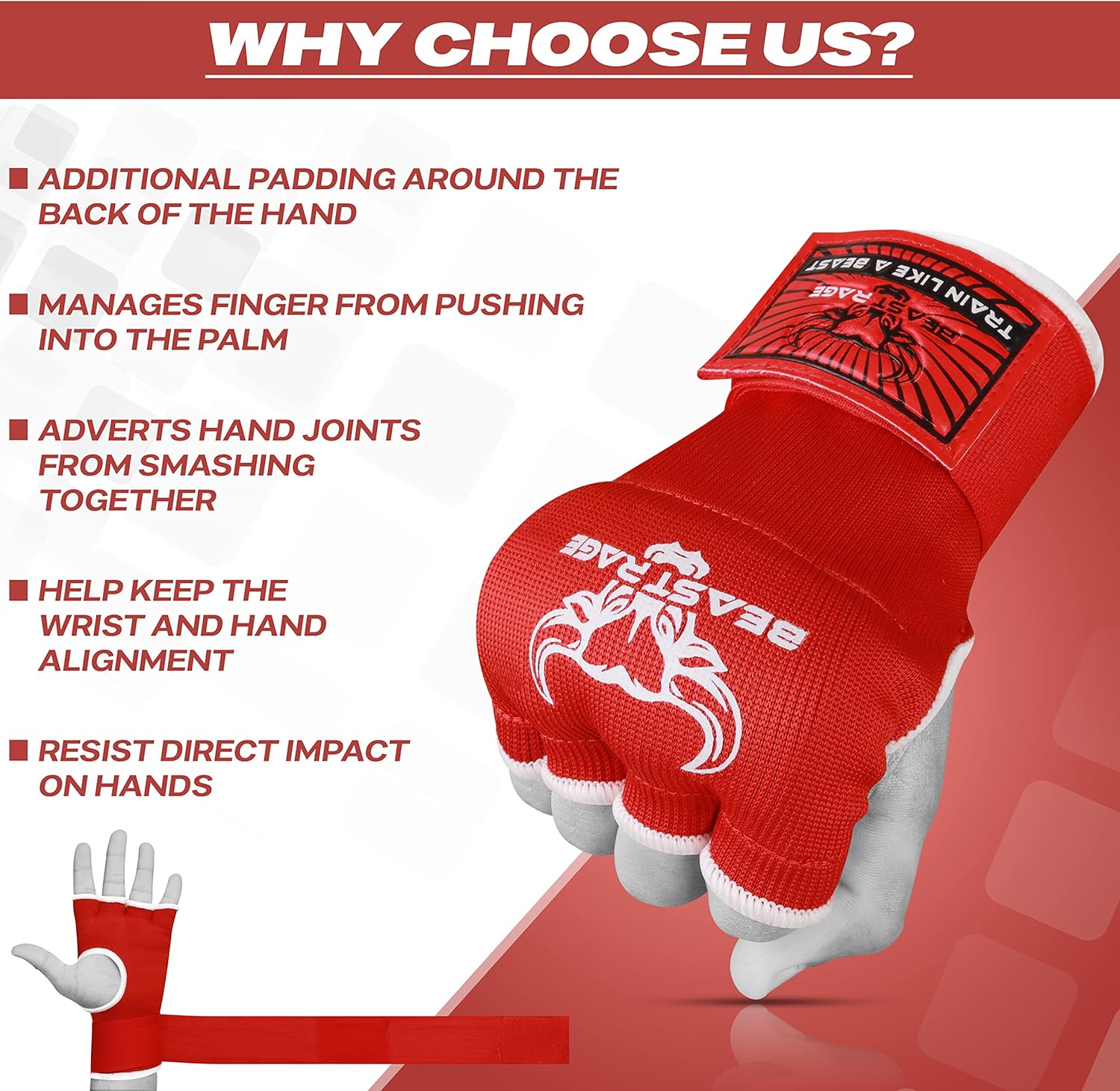 BEAST RAGE Guantes interiores con envolturas de mano, envoltura rápida, largo de 36 pulgadas, soporte de muñeca de MMA, vendajes Muay Thai,