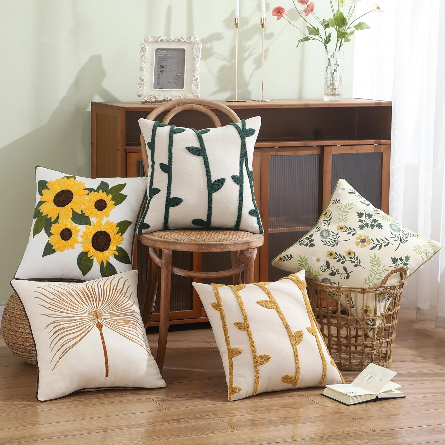 Tosleo Fundas de almohada decorativas de 18 x 18 pulgadas, paquete de 2 fundas de almohada bordadas de algodón para decoración del hogar, fundas de