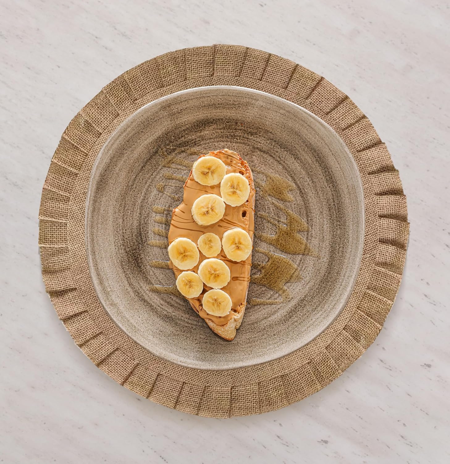 Juego de 6 manteles individuales redondos de arpillera con volantes, decoración de mesa, manteles individuales bohemios de yute natural para mesa de