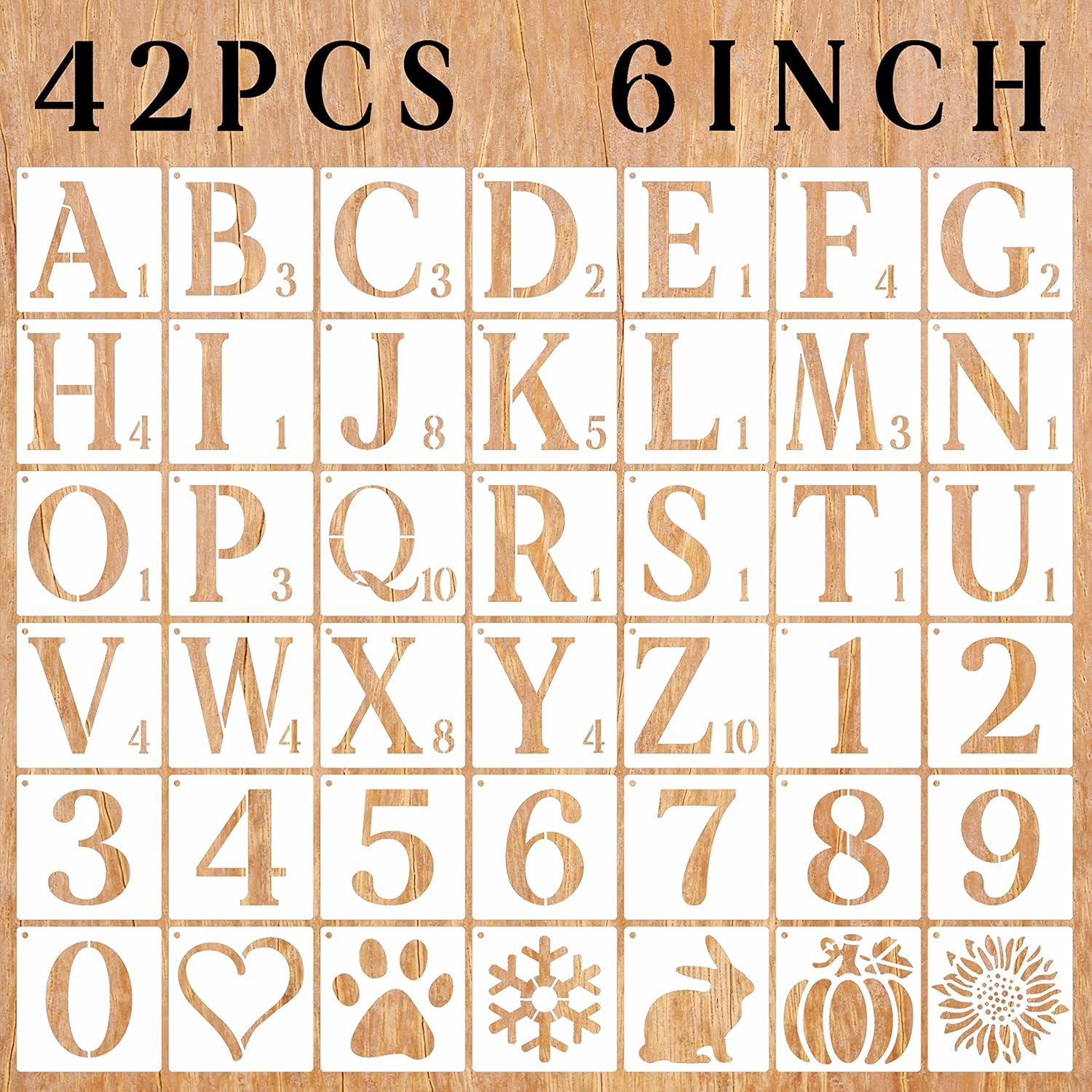 Plantillas de letras de 6 pulgadas, 42 plantillas de Scrabble para pintar en pared de madera, decoración del hogar, proyectos de manualidades, tela
