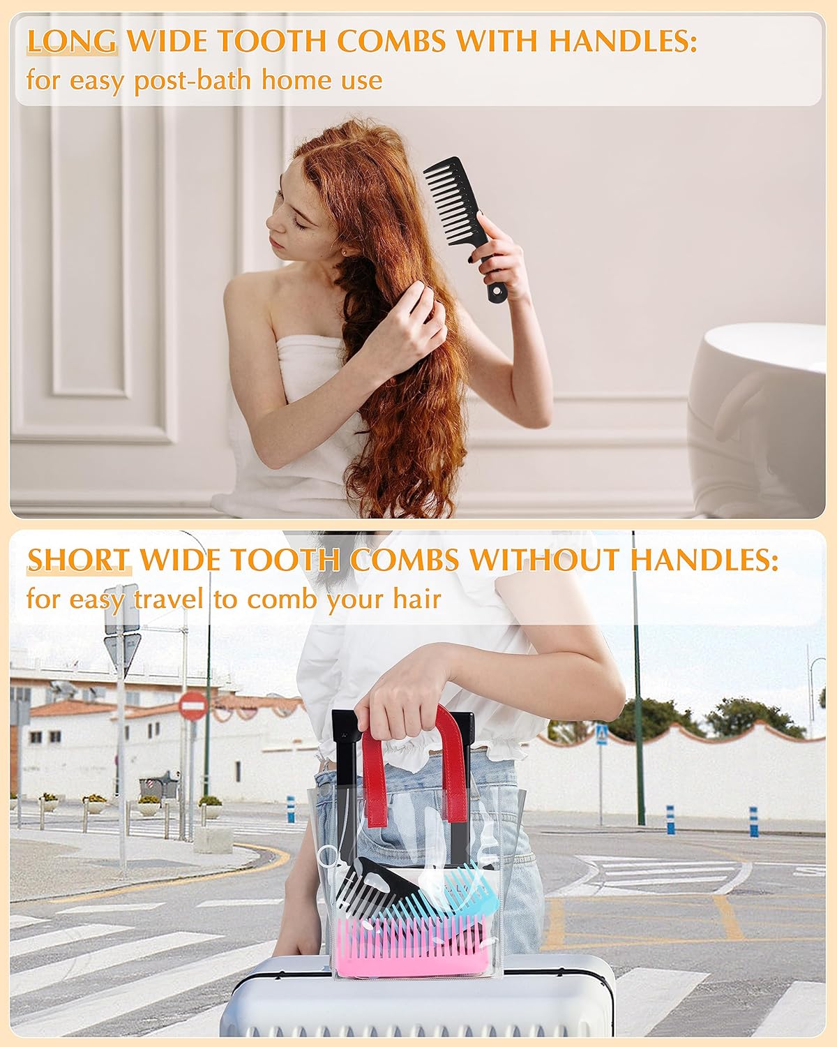 Peine de dientes anchos, 6 peines grandes para desenredar, cepillo de pelo para peinar, desenredar el cabello rizado, cabello largo, cabello mojado..