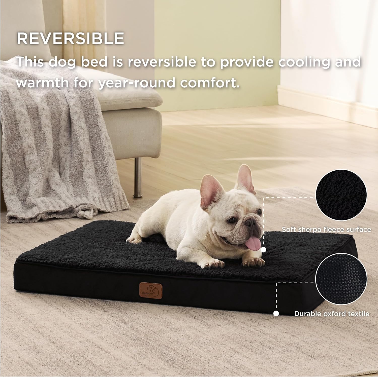 Bedsure Cama mediana para perros medianos. Cama ortopédica impermeable para perros con funda extraíble lavable, alfombrilla de espuma para mascotas,