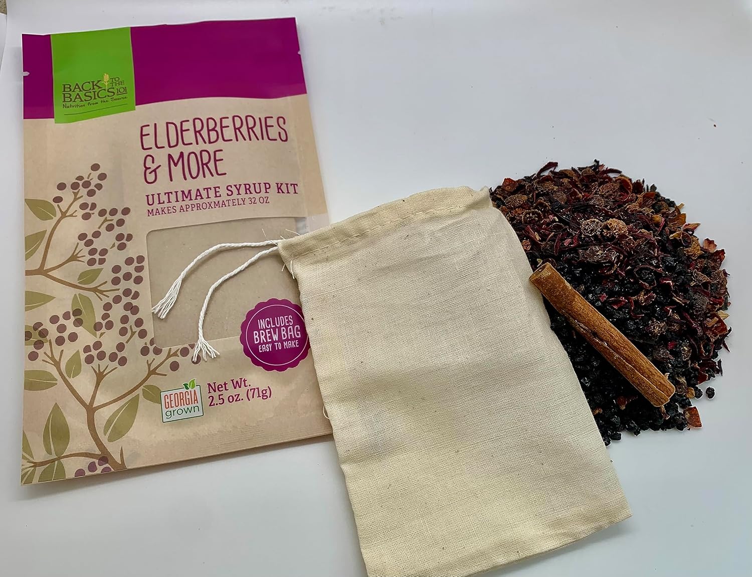 Mezcla de jarabe de bayas de saúco y más, hace aproximadamente 32 onzas con miel, ingredientes secos orgánicos, bolsa de té incluida, saúco,