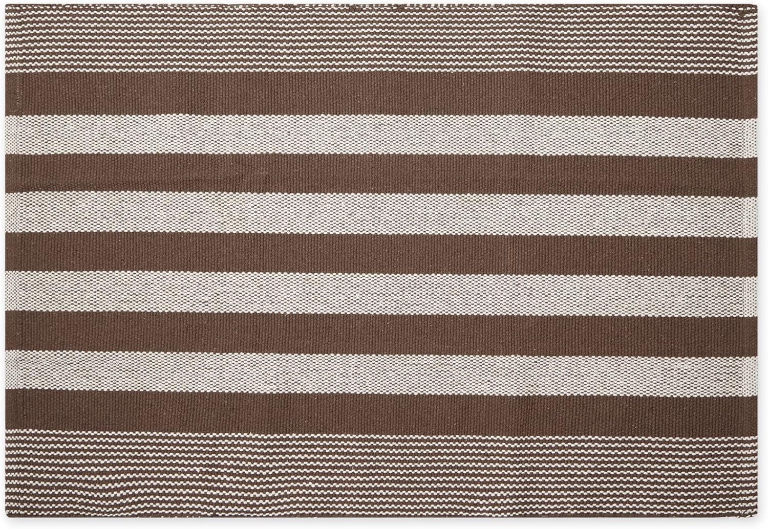 DII Woven Rag Rug Collection – Alfombra de hilo reciclado a rayas, 2 x 3 pies, color marrón cuero
