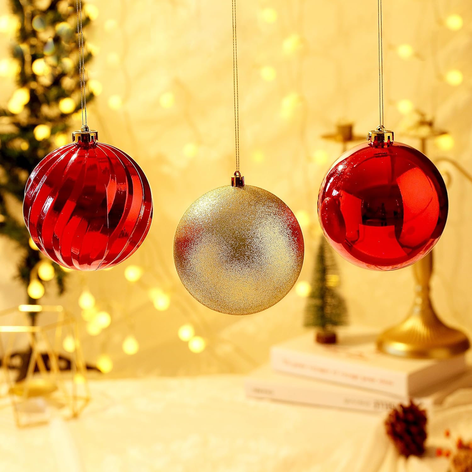 Adornos de bola de Navidad para decoraciones de Navidad, 50 piezas extra grandes para árbol de Navidad, adornos inastillables, rojo y dorado (combo