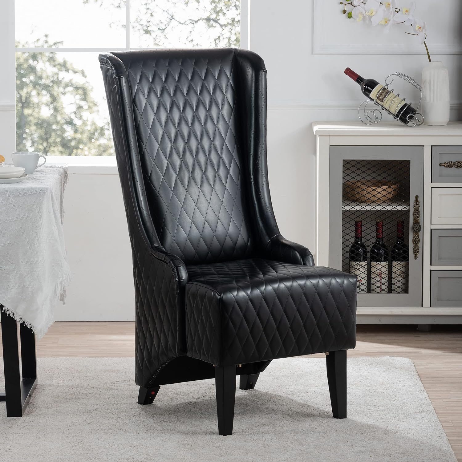 Yoluckea Silla de comedor con respaldo alto, silla de trono con respaldo retro para mesa de comedor, silla auxiliar tapizada de piel sintética para
