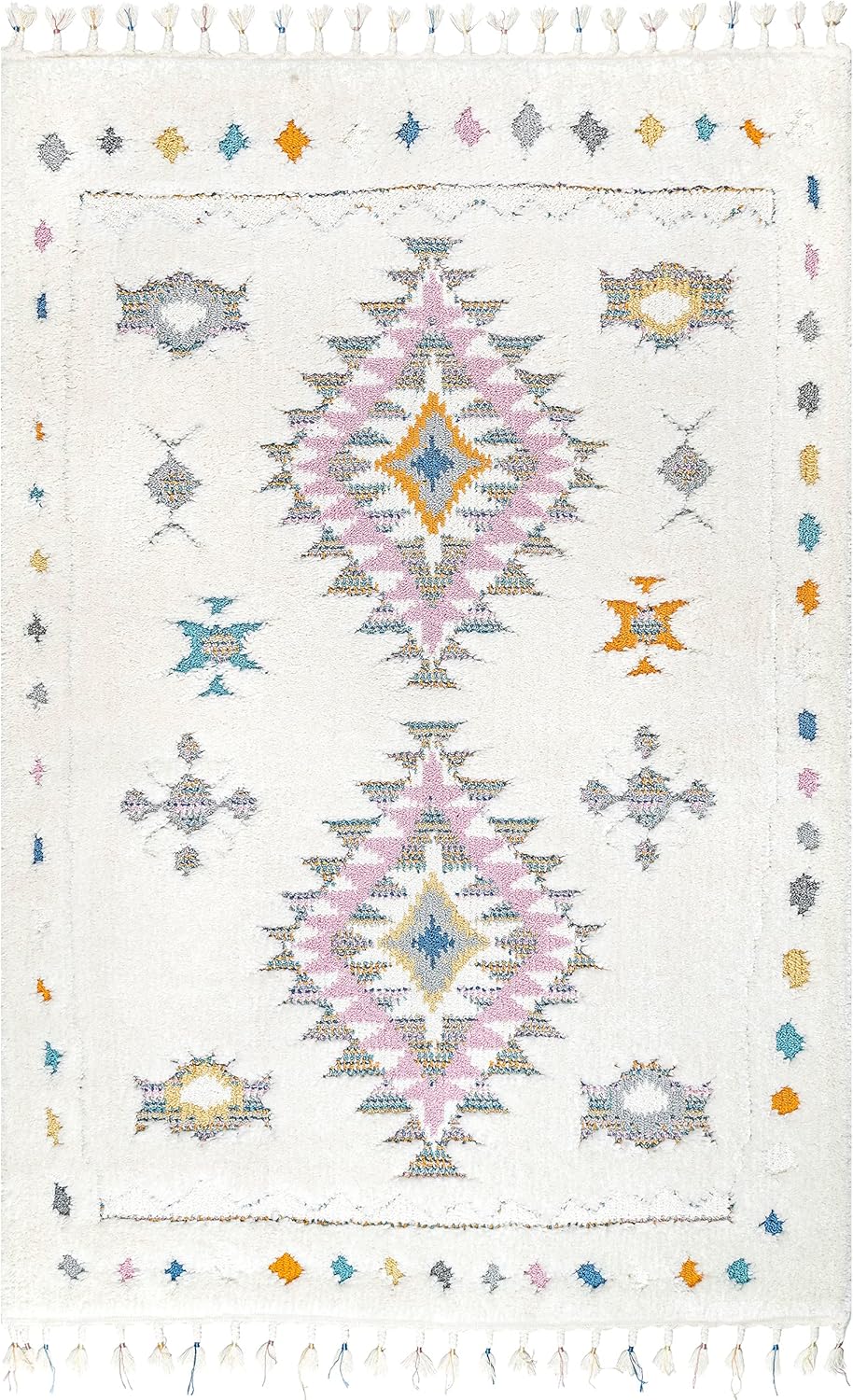 nuLOOM Jocelyn – Alfombra tribal con borlas, redonda, 6 pies, color blanco