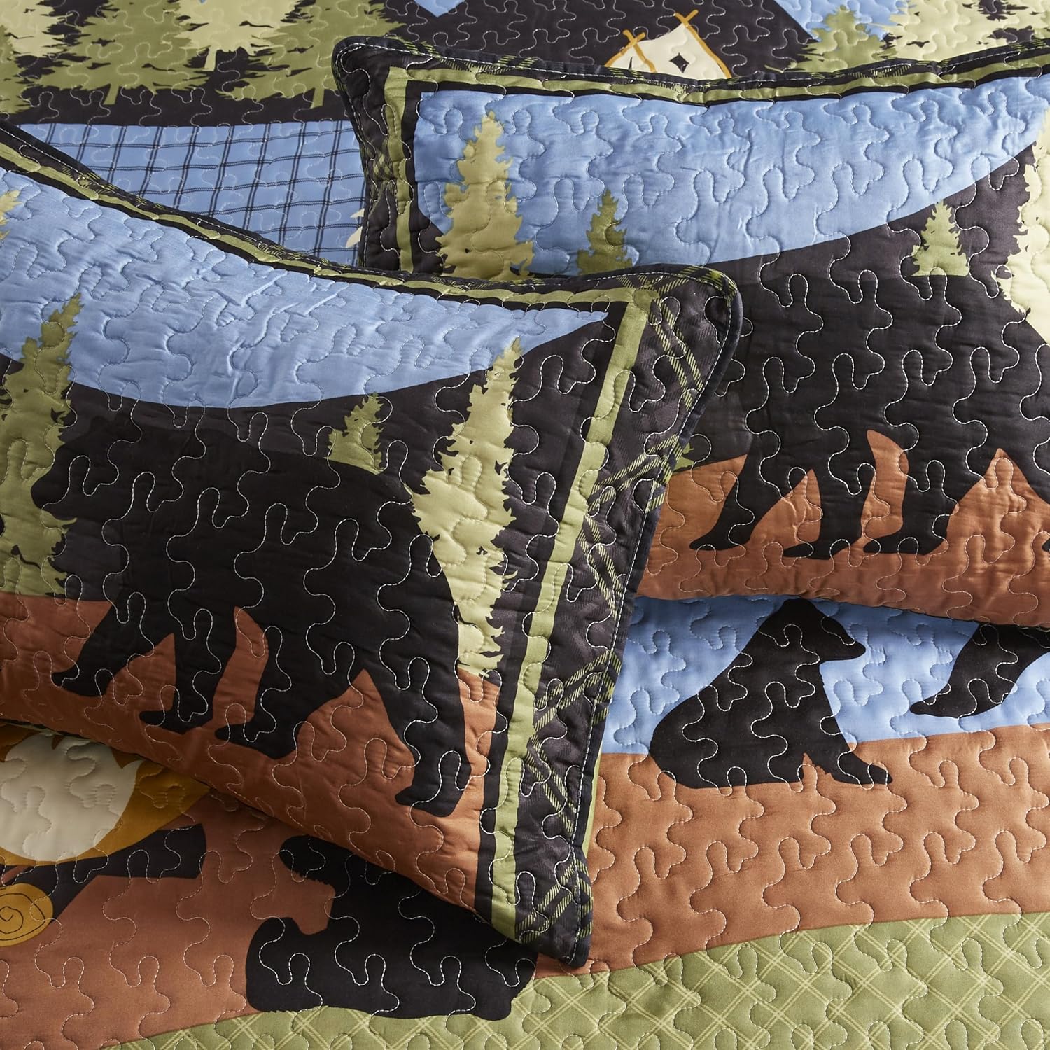 Virah Bella Juego de ropa de cama King Lodge de 3 piezas, Bear Lake, juego de edredón reversible de campamento con fundas de almohada decorativas,