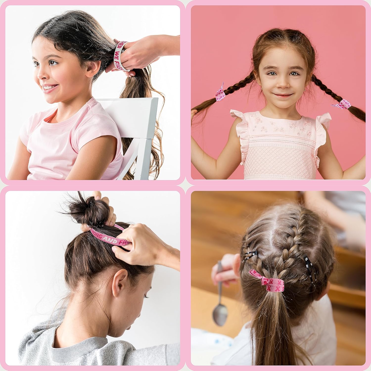 90 piezas de accesorios de concientización sobre el cáncer de mama, bandas elásticas para el cabello, insignias de botones, regalos para mujeres y