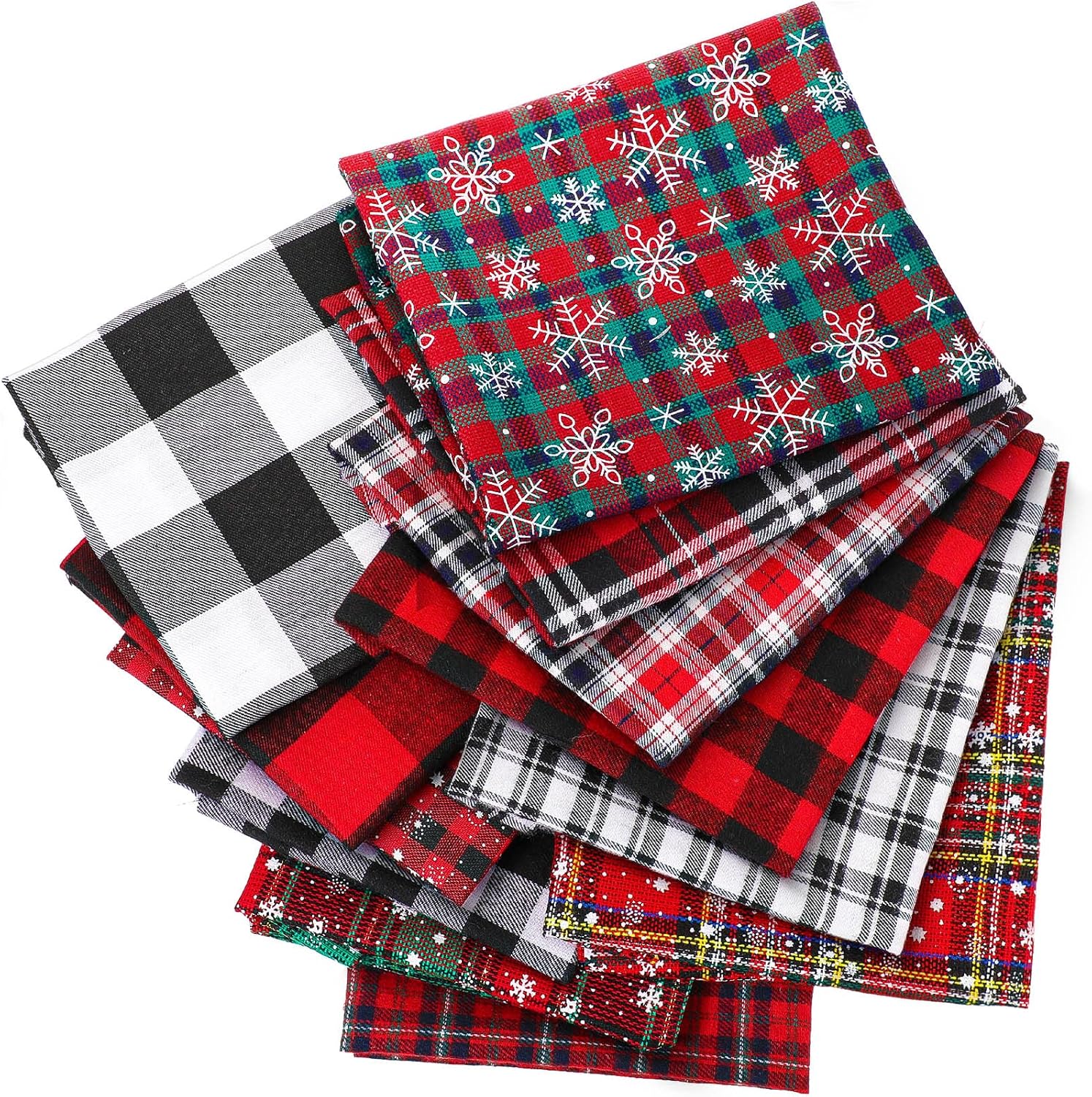 Tatuo Paquete de 12 piezas de tela gruesa de Navidad, cuadriculados de algodón, 19.5 x 15.7 pulgadas, tela de acolchado teñida con hilo para