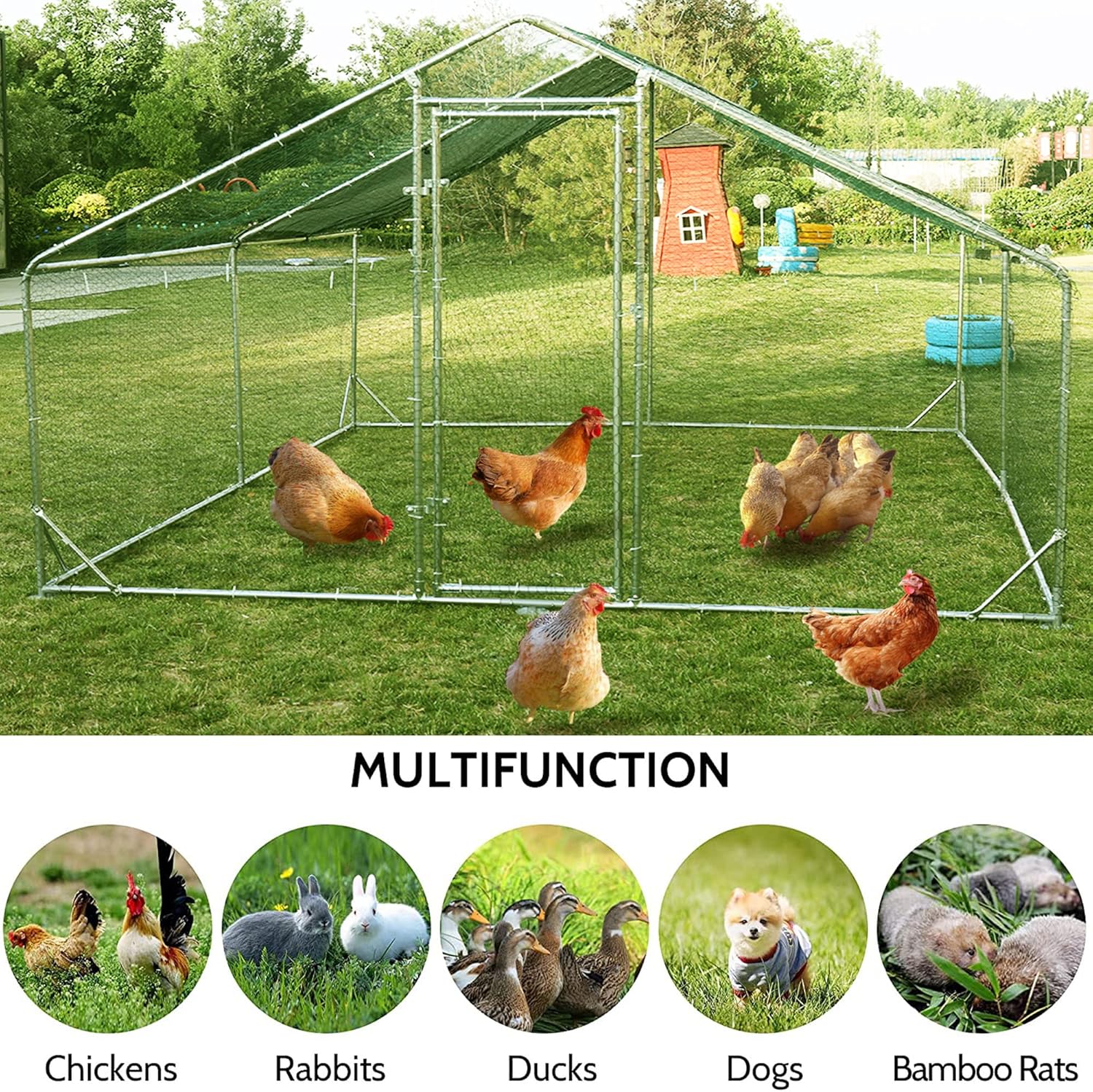 Jaula grande de metal para gallinero de corral, gallinero resistente para patio, con cubierta impermeable y anti-UV para uso en granja al aire libre
